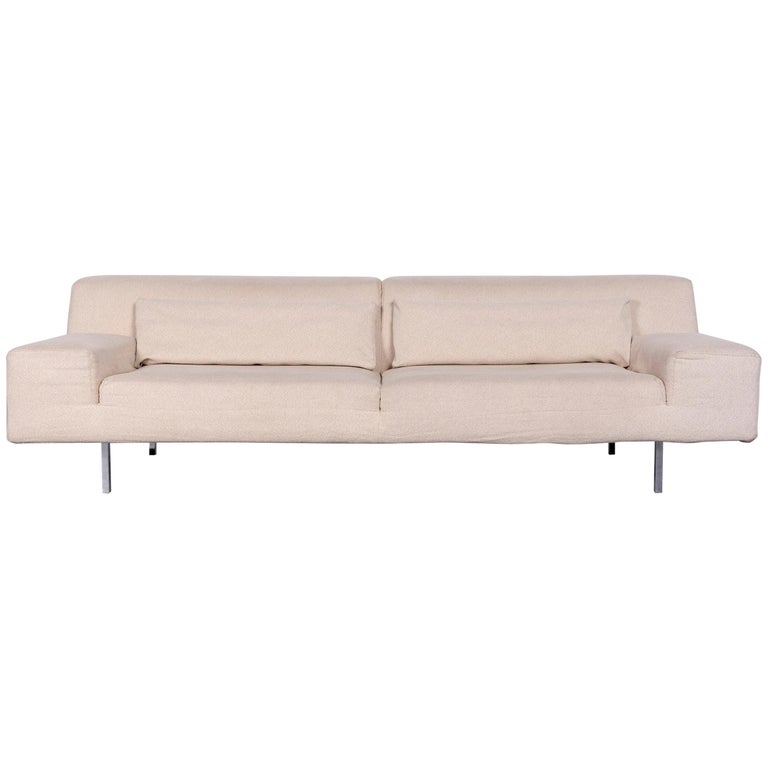 Molteni Designer Fabric Sofa Creme Three Seat Couch