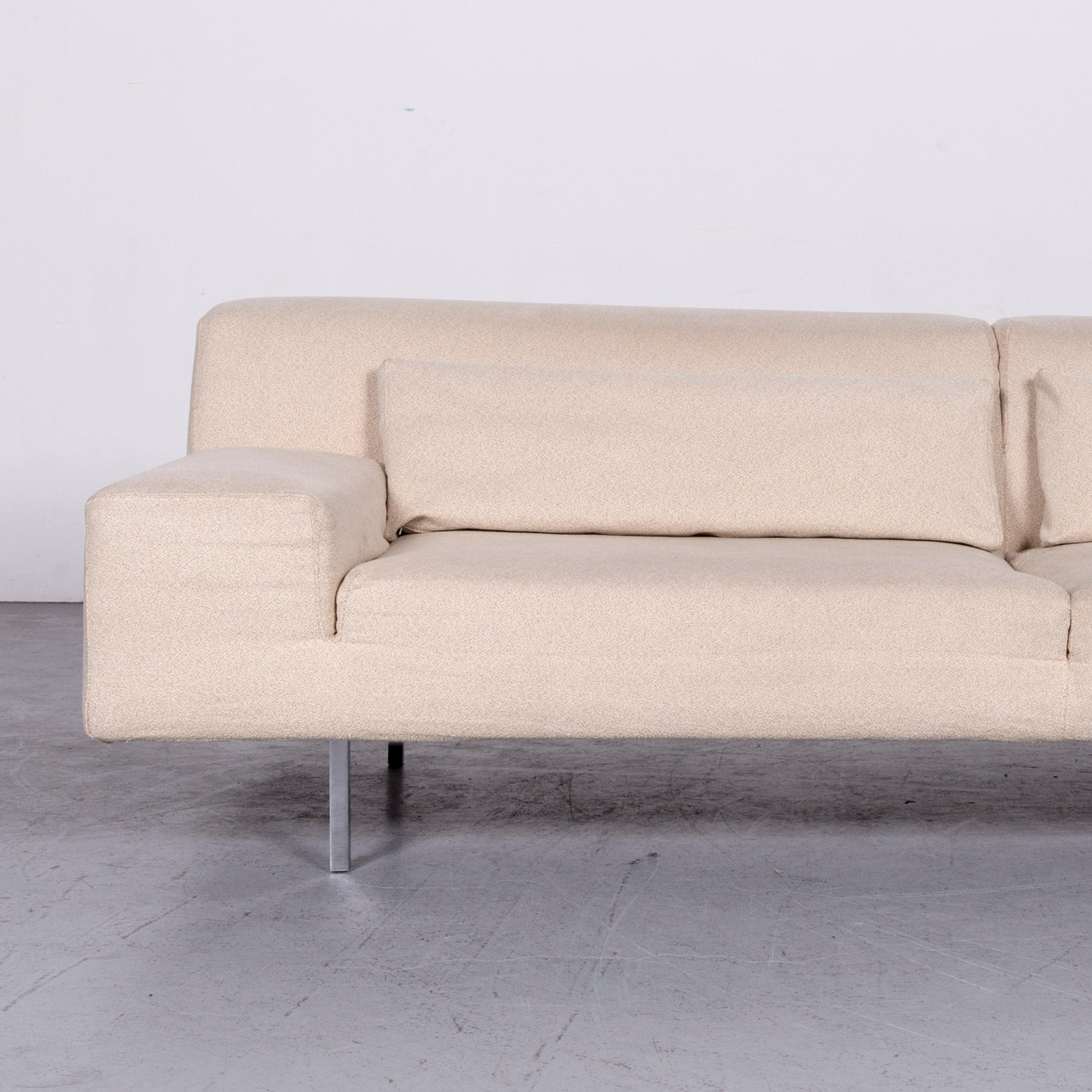 German Molteni Designer Fabric Sofa Footstool Set Crème Three-Seat Couch For Sale