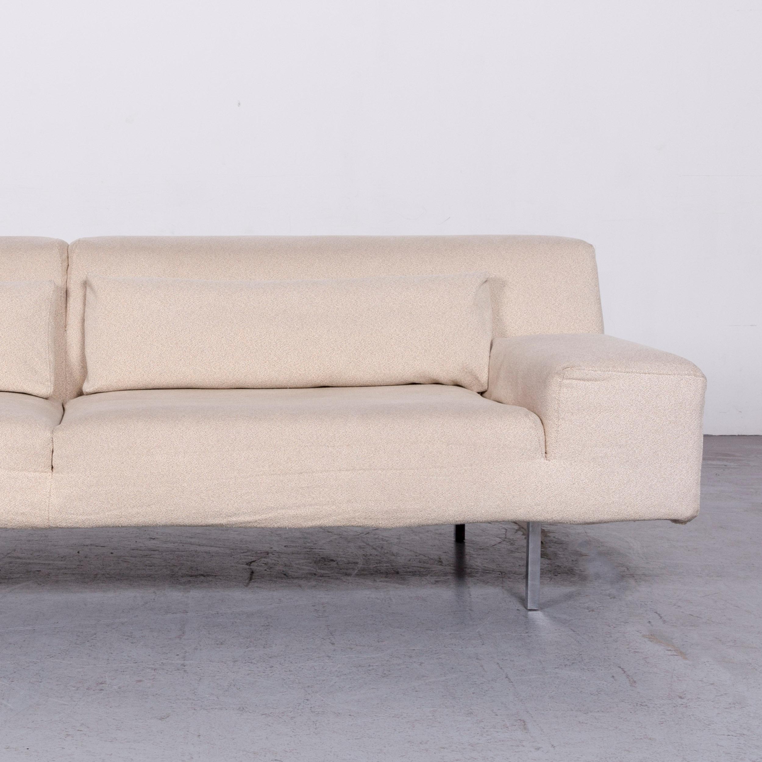Molteni Designer Fabric Sofa Footstool Set Crème Three-Seat Couch In Good Condition For Sale In Cologne, DE