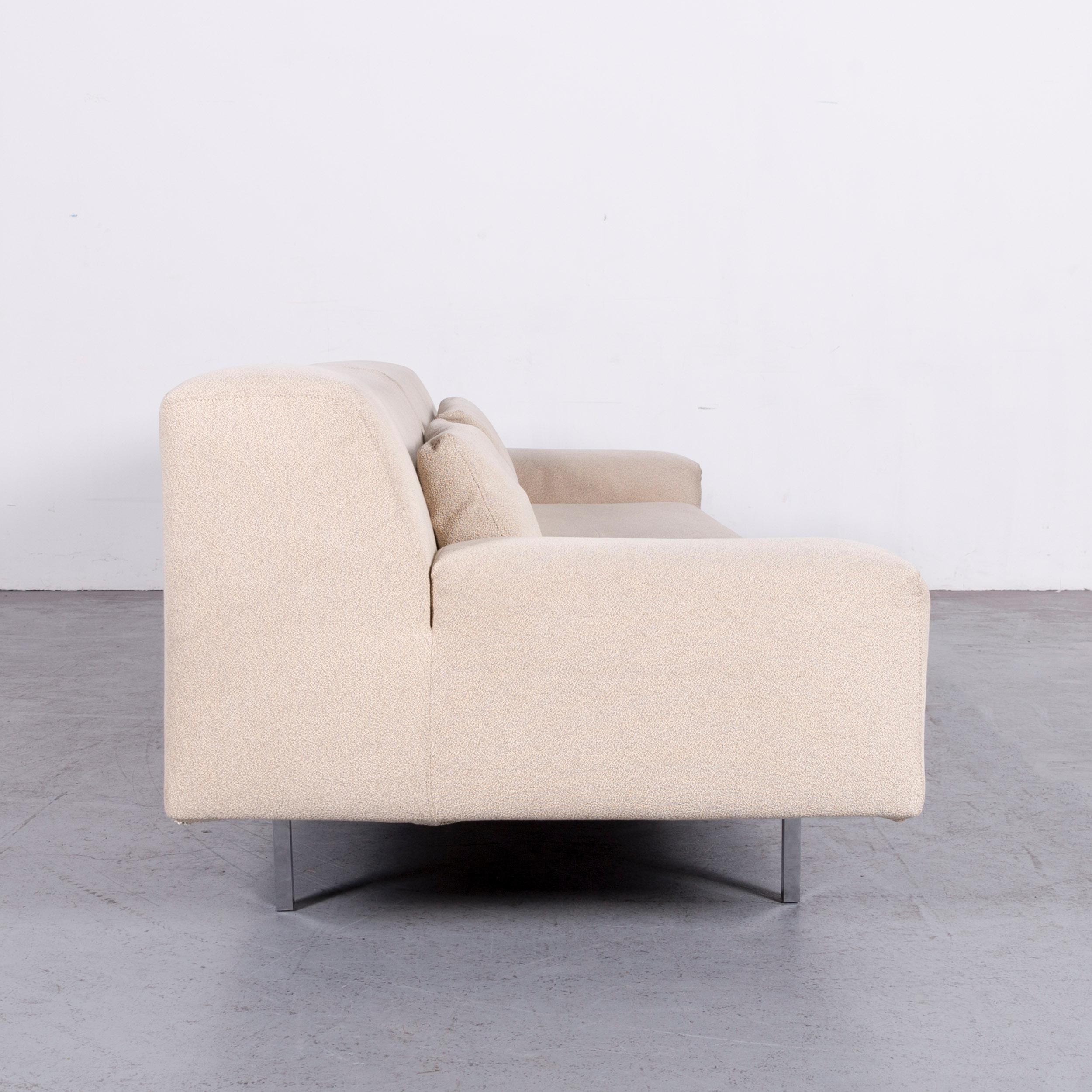 Molteni Designer Fabric Sofa Footstool Set Crème Three-Seat Couch For Sale 1