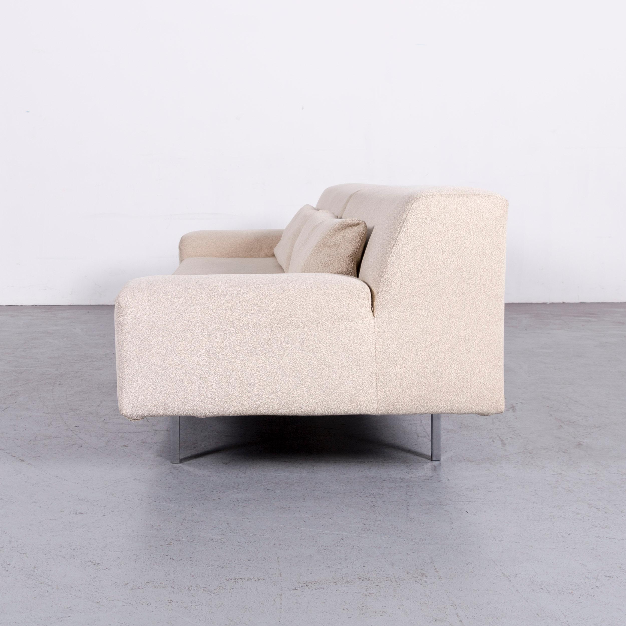 Molteni Designer Fabric Sofa Footstool Set Crème Three-Seat Couch For Sale 3