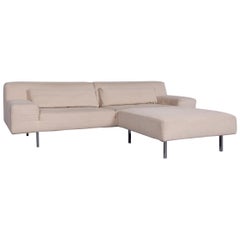 Molteni Designer Fabric Sofa Footstool Set Crème Three-Seat Couch