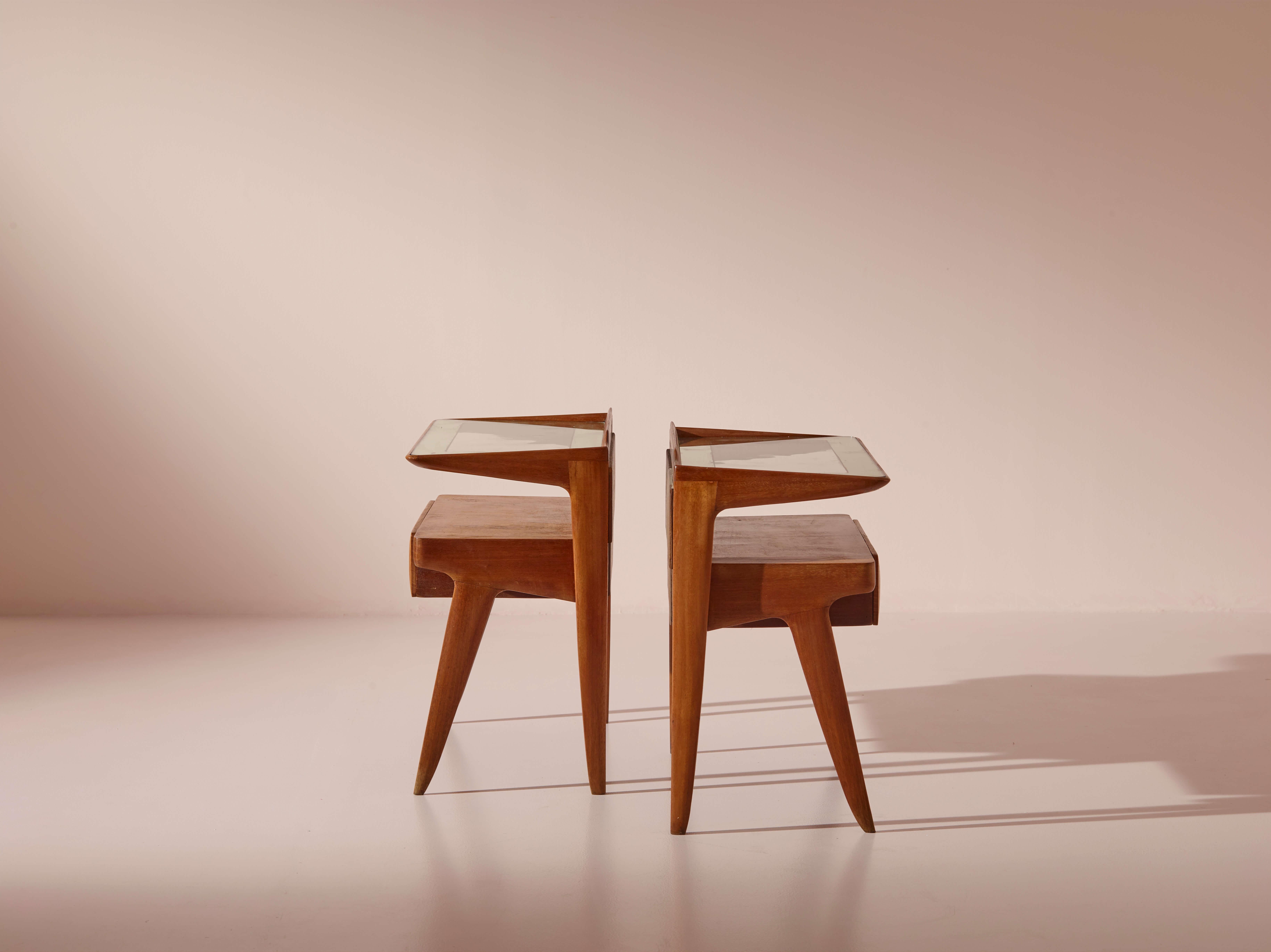 Molteni night stands in walnut and walnut burl, Italy, 1950s 2
