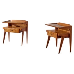 Molteni night stands in walnut and walnut burl, Italy, 1950s