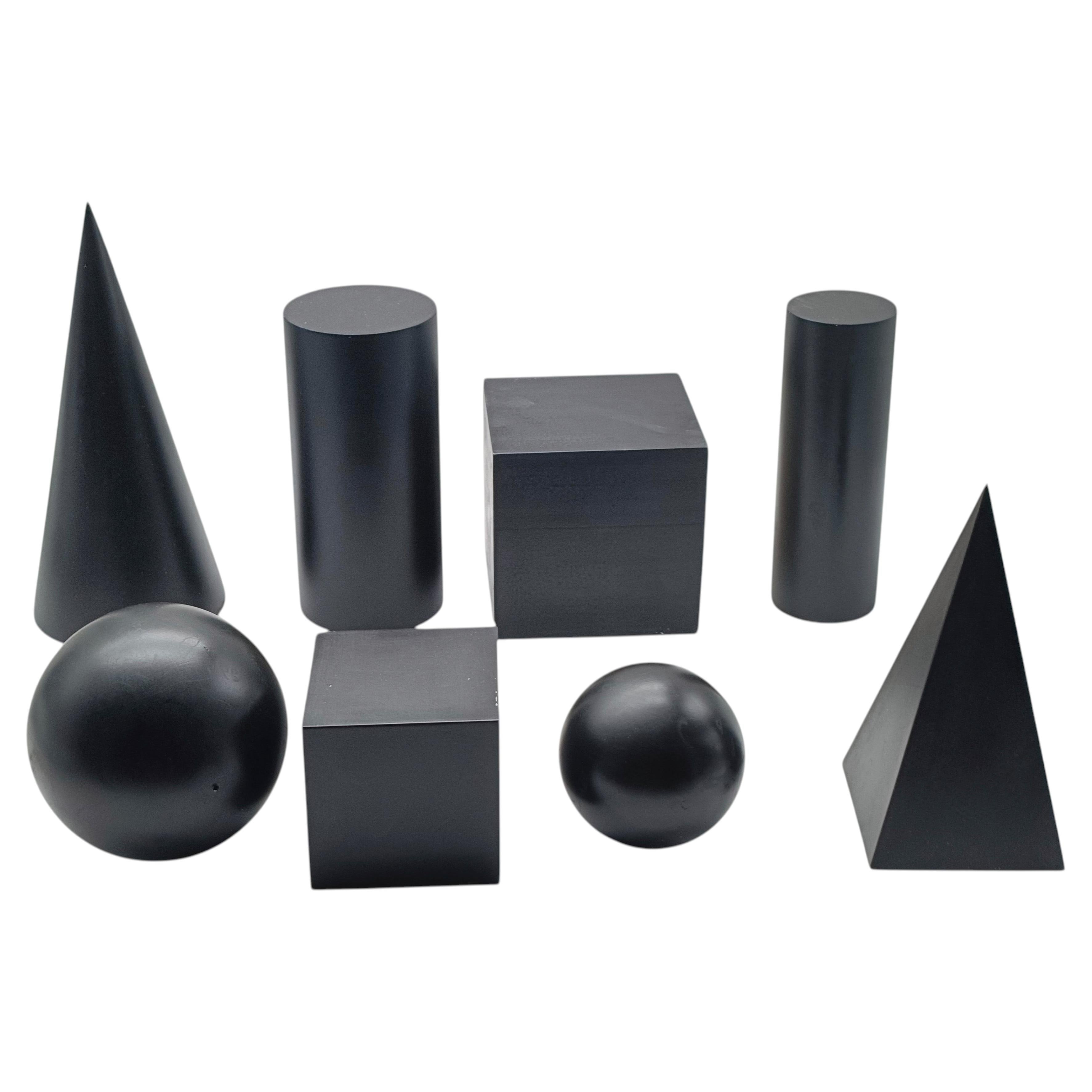 Molteni Set of 8 Geometric Ornaments in Black Lacquered Wood, Italy, 1990s