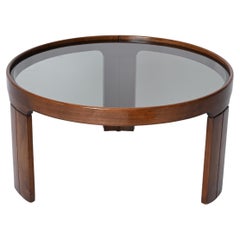 Molteni Walnut Round Coffee or Side Table With Smoked Glass, Italy 1960s