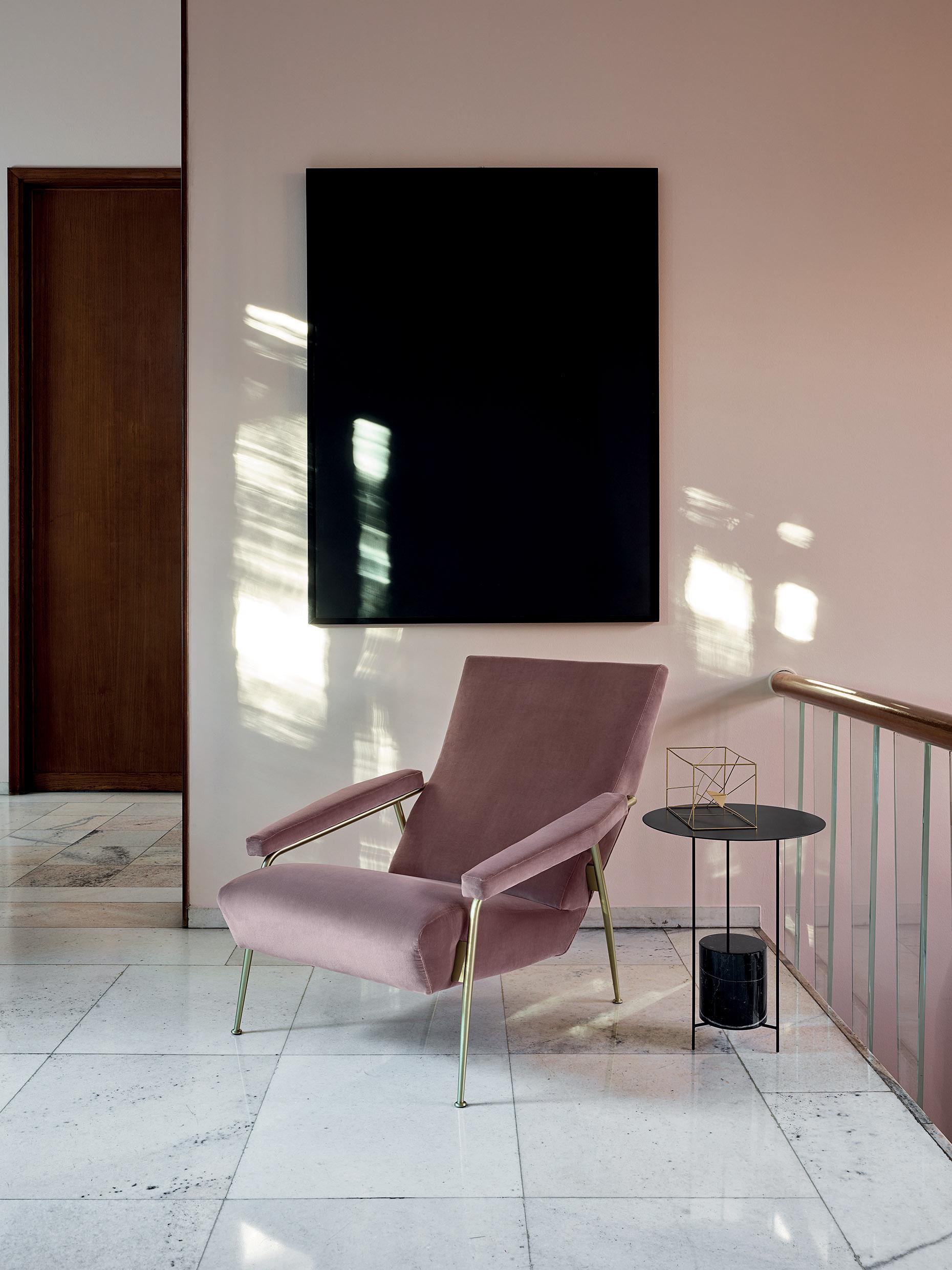 Modern Armchair in Velvet and Steel Molteni&C by Gio Ponti - D.153.1 - made in Italy