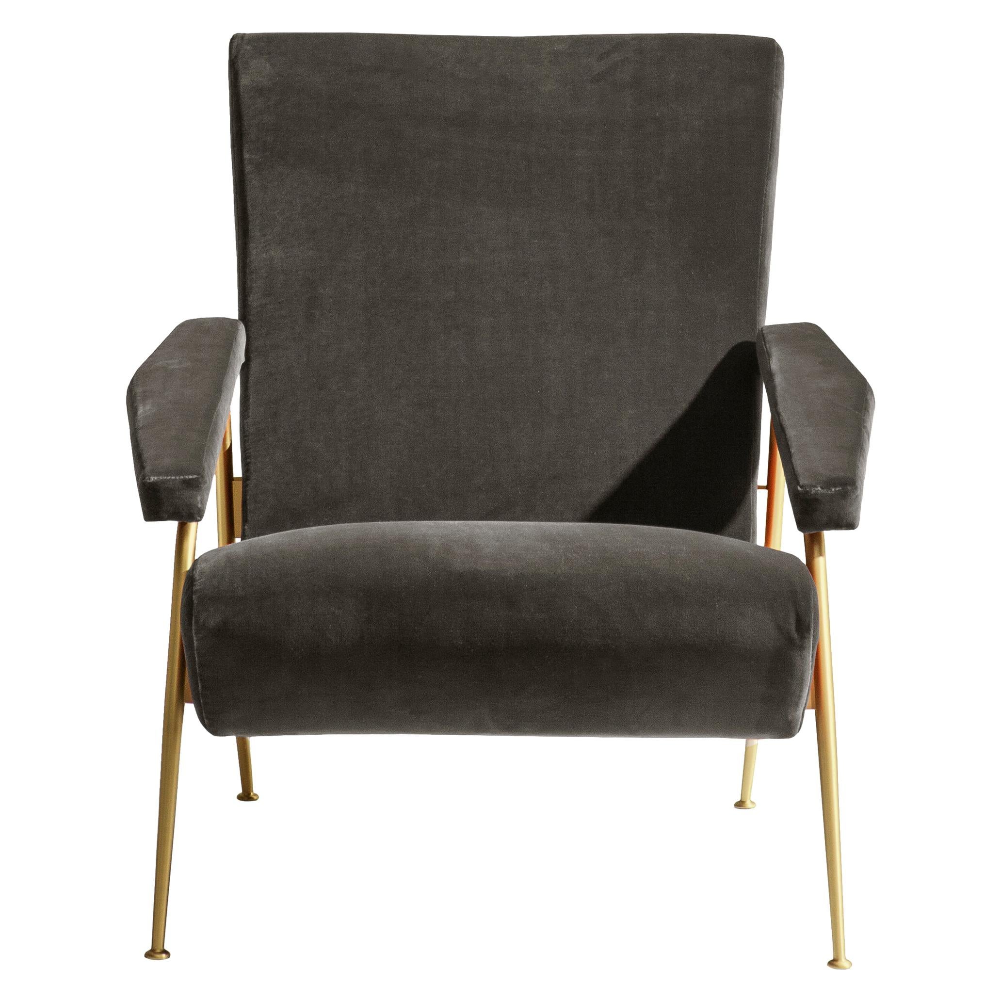 Fauteuil Molteni&amp;amp;amp;C en velours et acier de Gio Ponti - D.153.1 - fabriqué en Italie