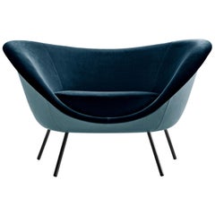 Molteni&C D.154.2 Armchair in Blue Leather by Gio Ponti