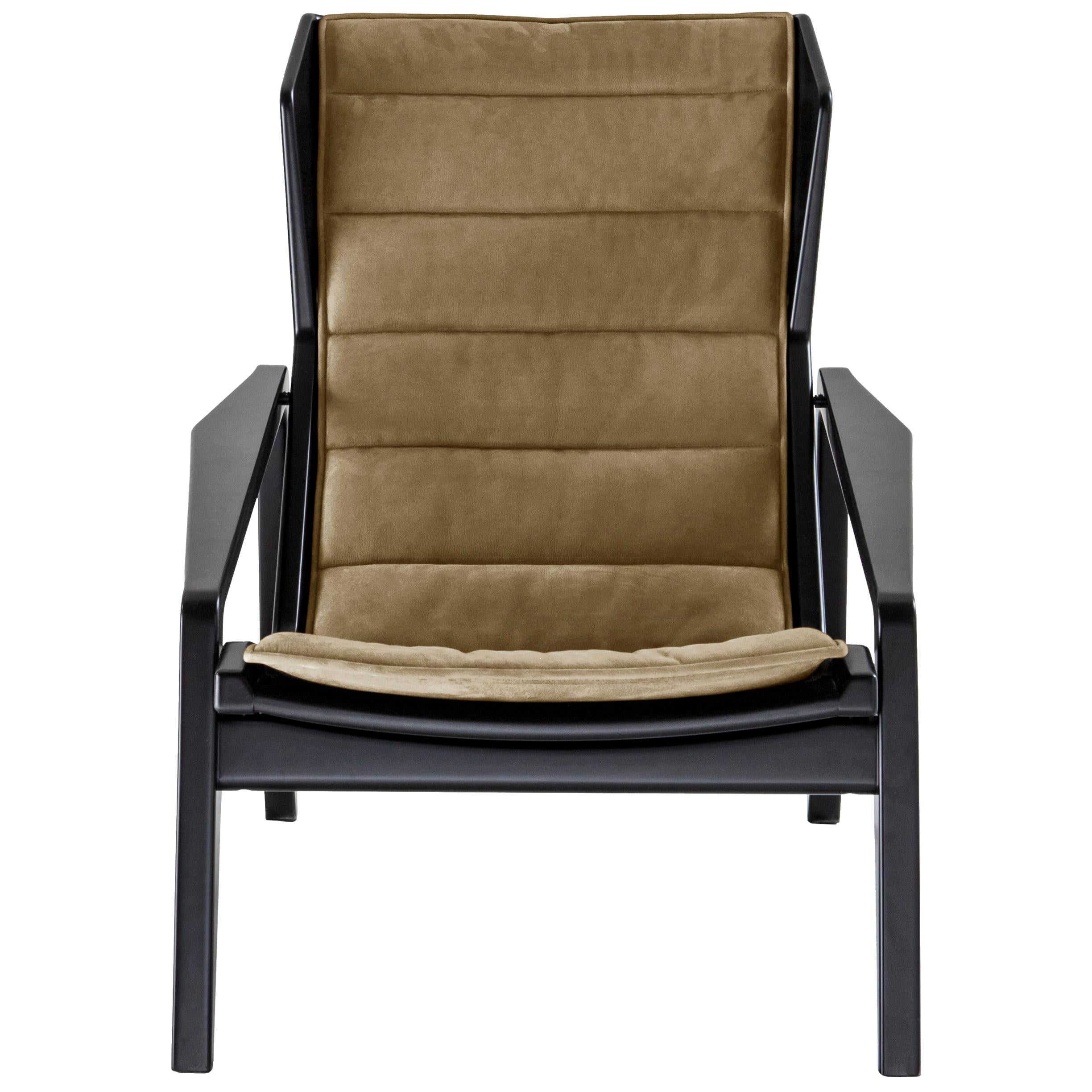Brown (WE751_Yellow) Armchair in Canvas and Glossy Black Solid Wood Molteni&C by Gio Ponti - D.156.3