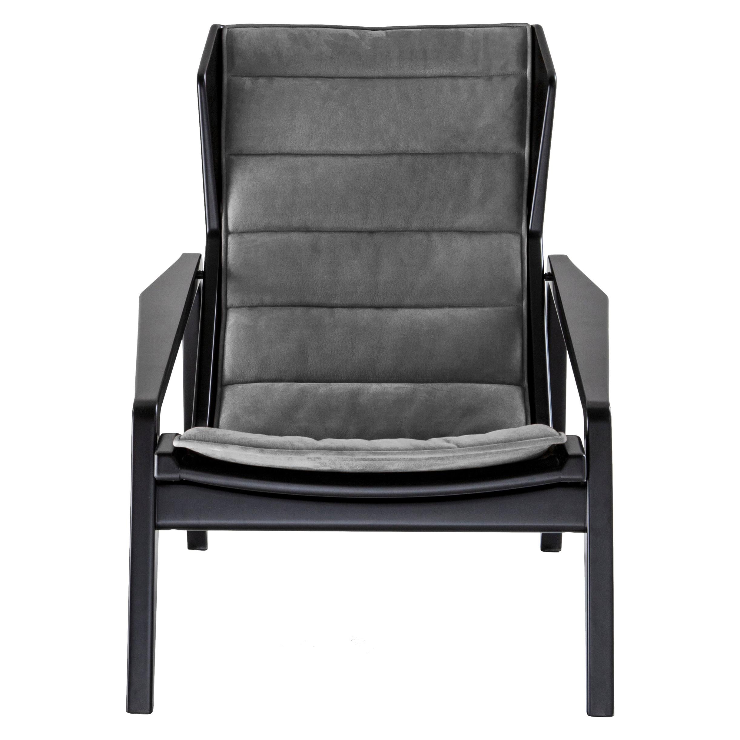 Black (K3732_Anthracite) Armchair in Chenille and Glossy Black Wood Molteni&C by Gio Ponti - D.156.3