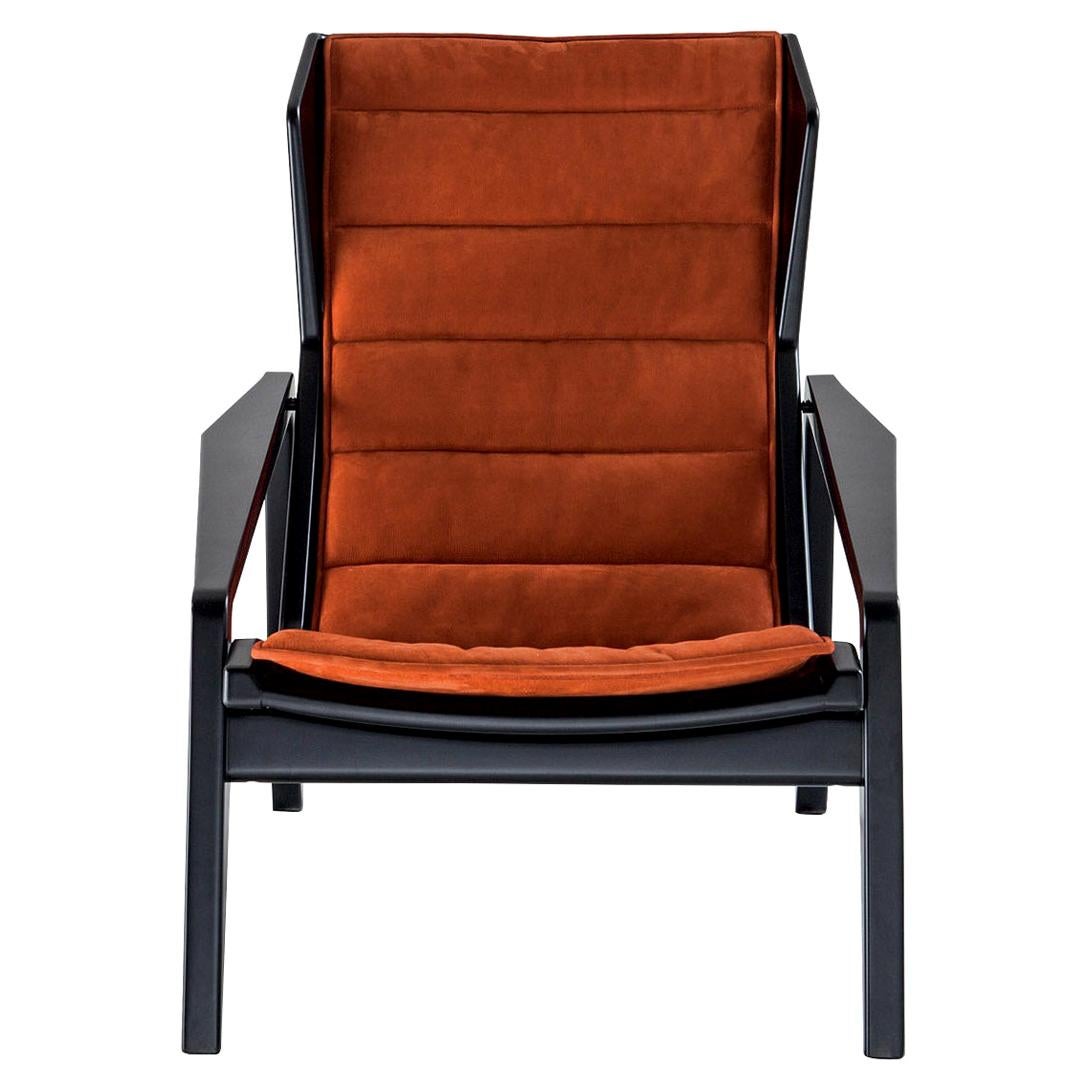 Brown (SD974_Rust) Armchair in Leather and Glossy Black Wood Molteni&C by Gio Ponti - D.156.3