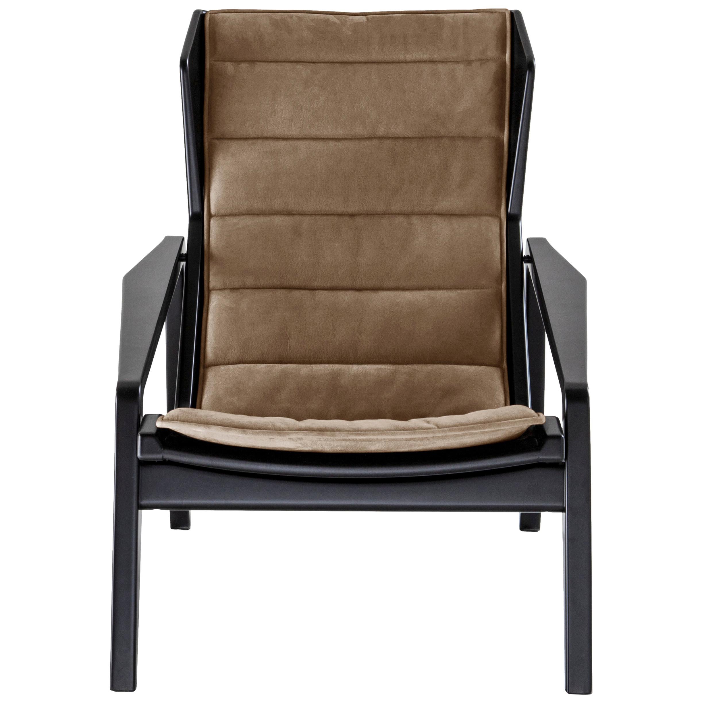 Gray (WD131_Grey) Armchair in Linen and Glossy Black Solid Wood Molteni&C by Gio Ponti - D.156.3