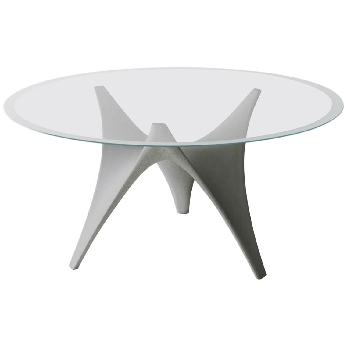 Molteni&C Round Arc Dining Table with Glass Top and Cement Base For Sale