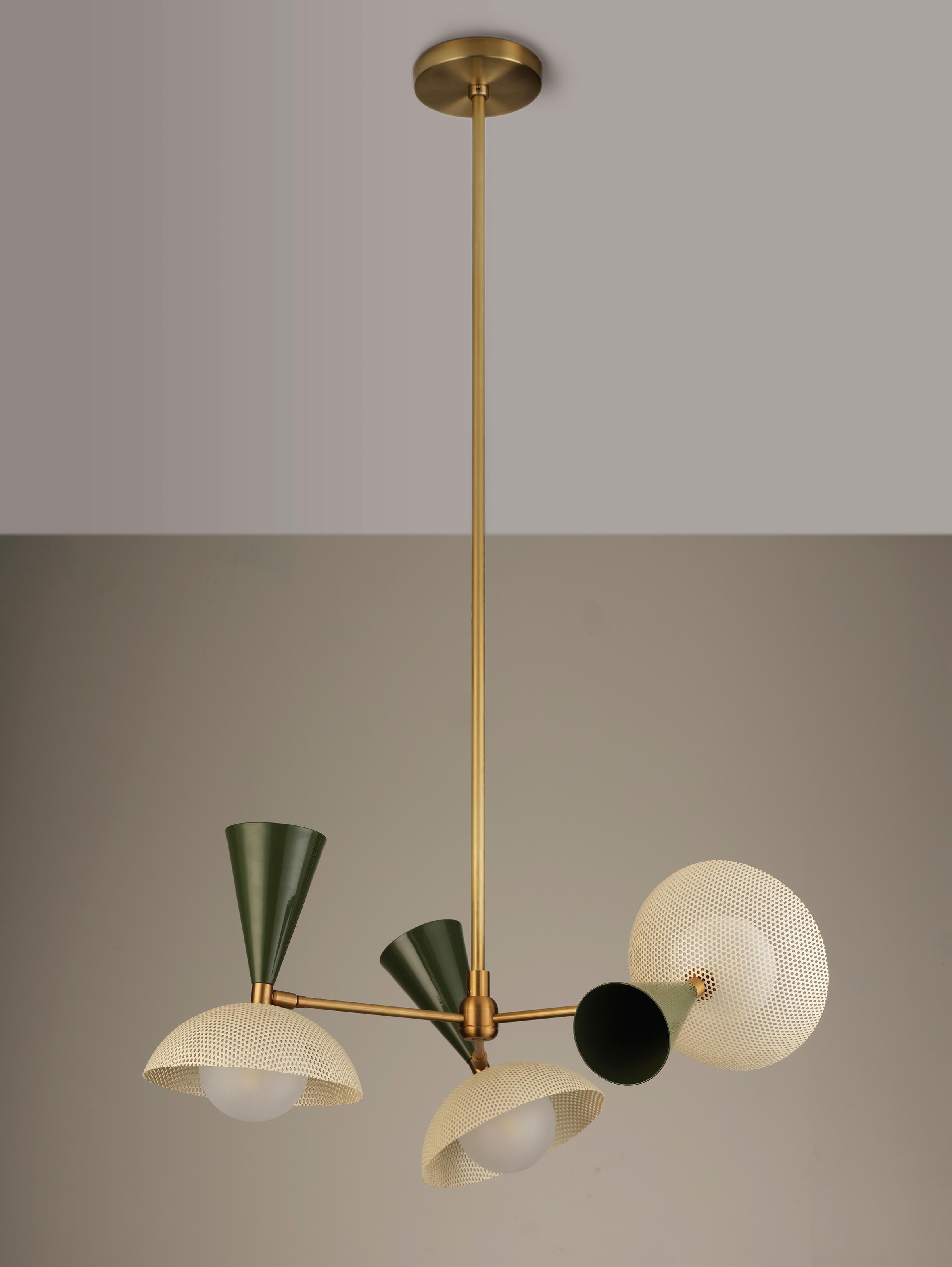Molto 3-Arm Ceiling Pendant in Natural Brass + Enameled Mesh, Blueprint Lighting For Sale 2