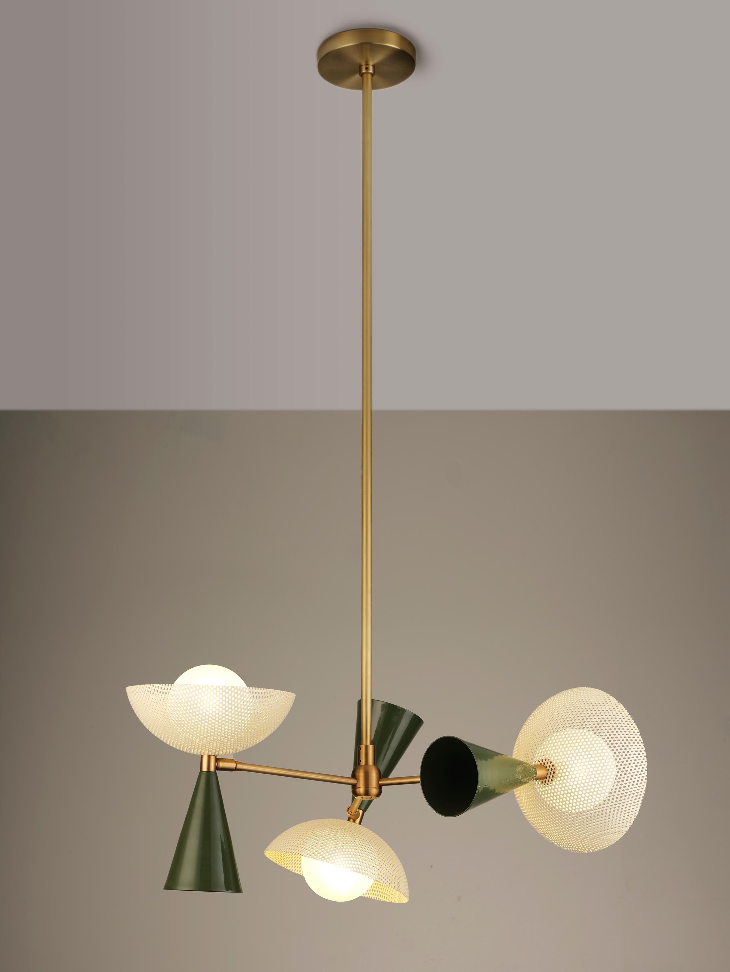 Molto 3-Arm Ceiling Pendant in Natural Brass + Enameled Mesh, Blueprint Lighting For Sale 3