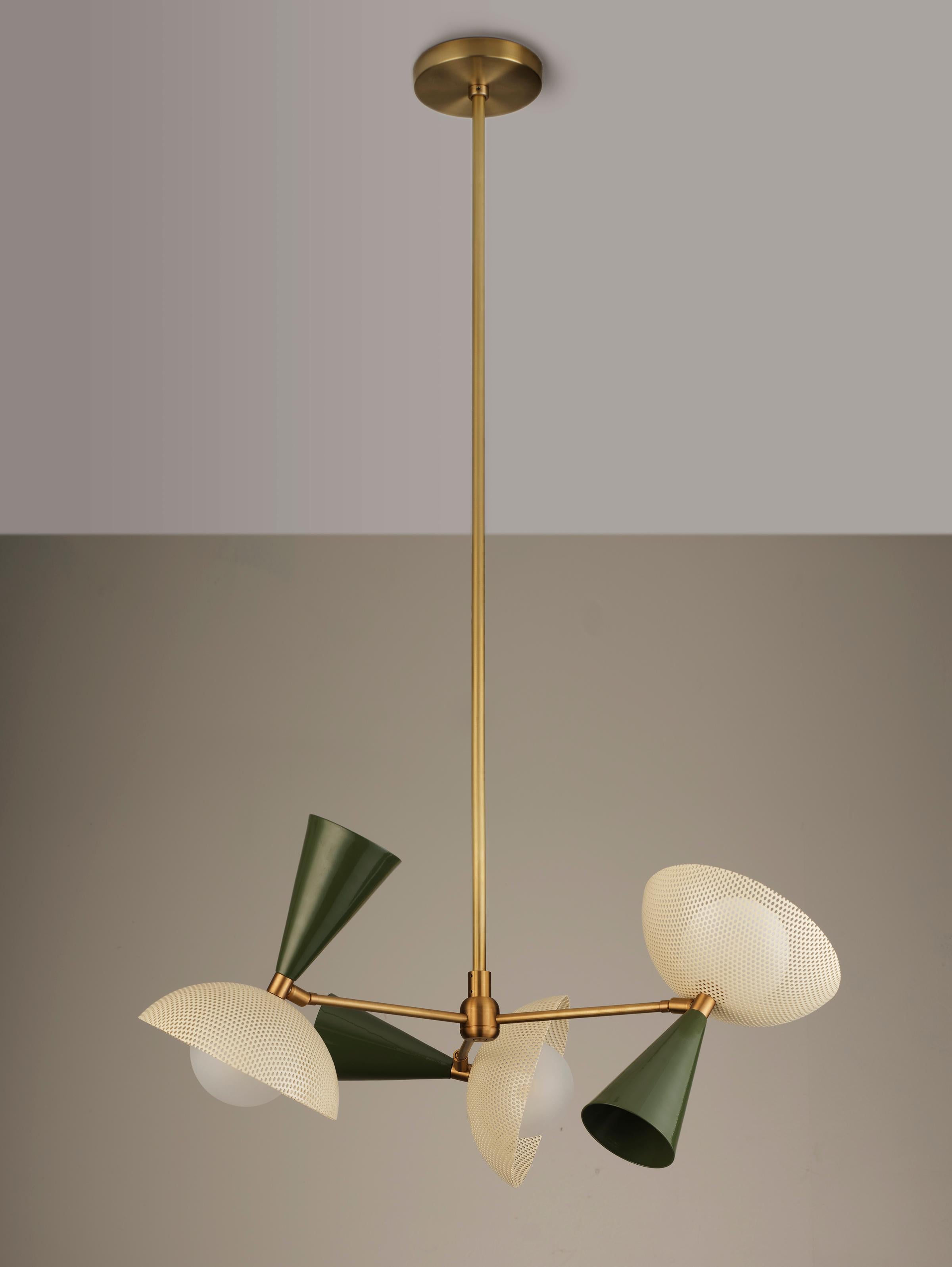 Molto 3-Arm Ceiling Pendant in Natural Brass + Enameled Mesh, Blueprint Lighting For Sale 4