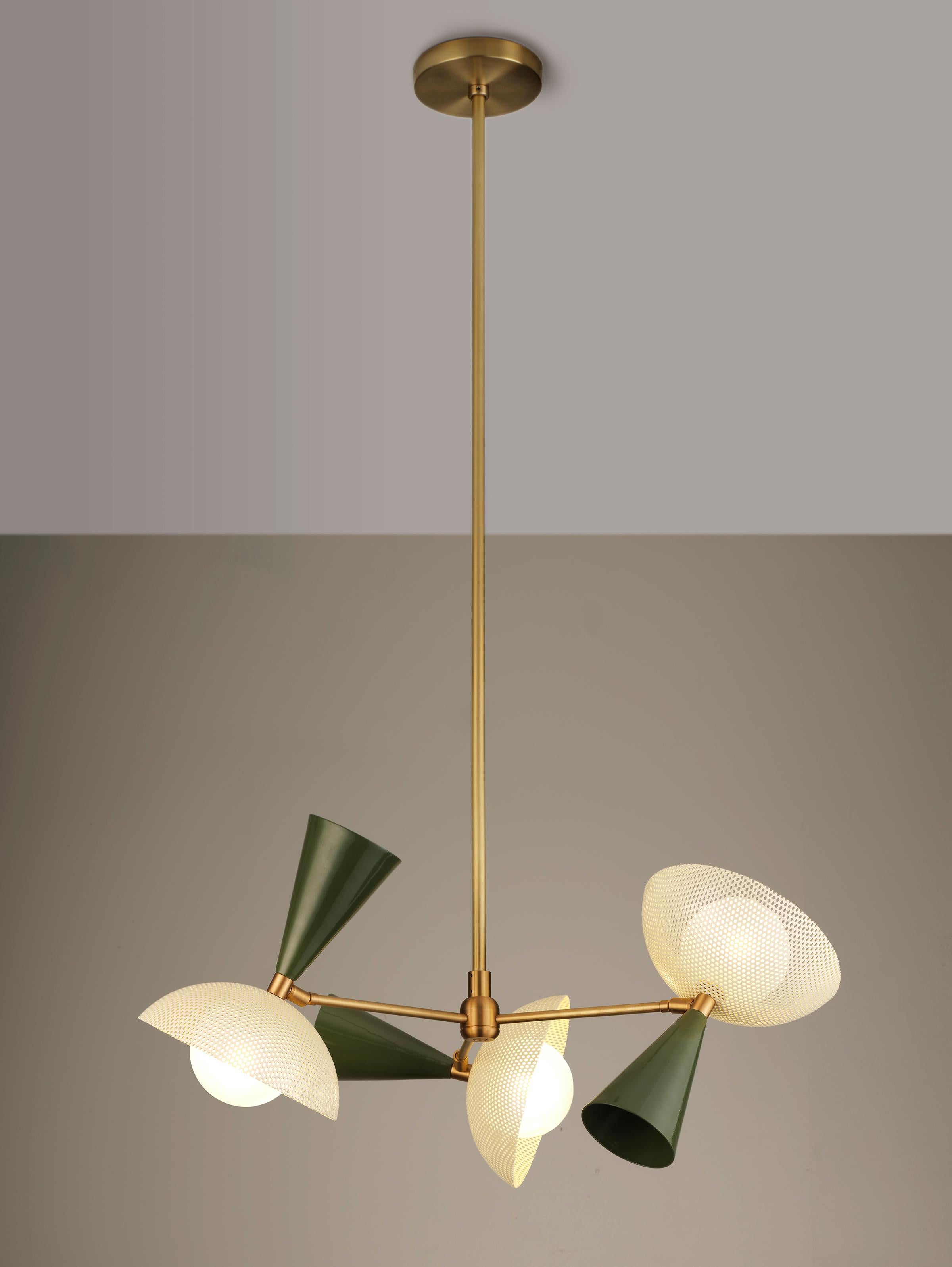 Molto 3-Arm Ceiling Pendant in Natural Brass + Enameled Mesh, Blueprint Lighting For Sale 5