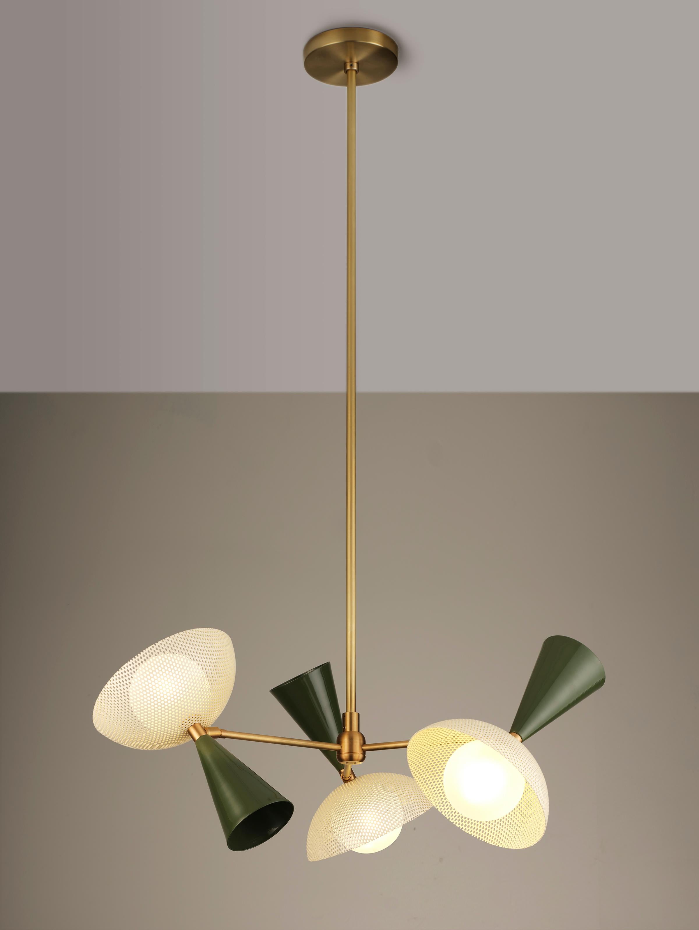 Molto 3-Arm Ceiling Pendant in Natural Brass + Enameled Mesh, Blueprint Lighting In New Condition For Sale In New York, NY
