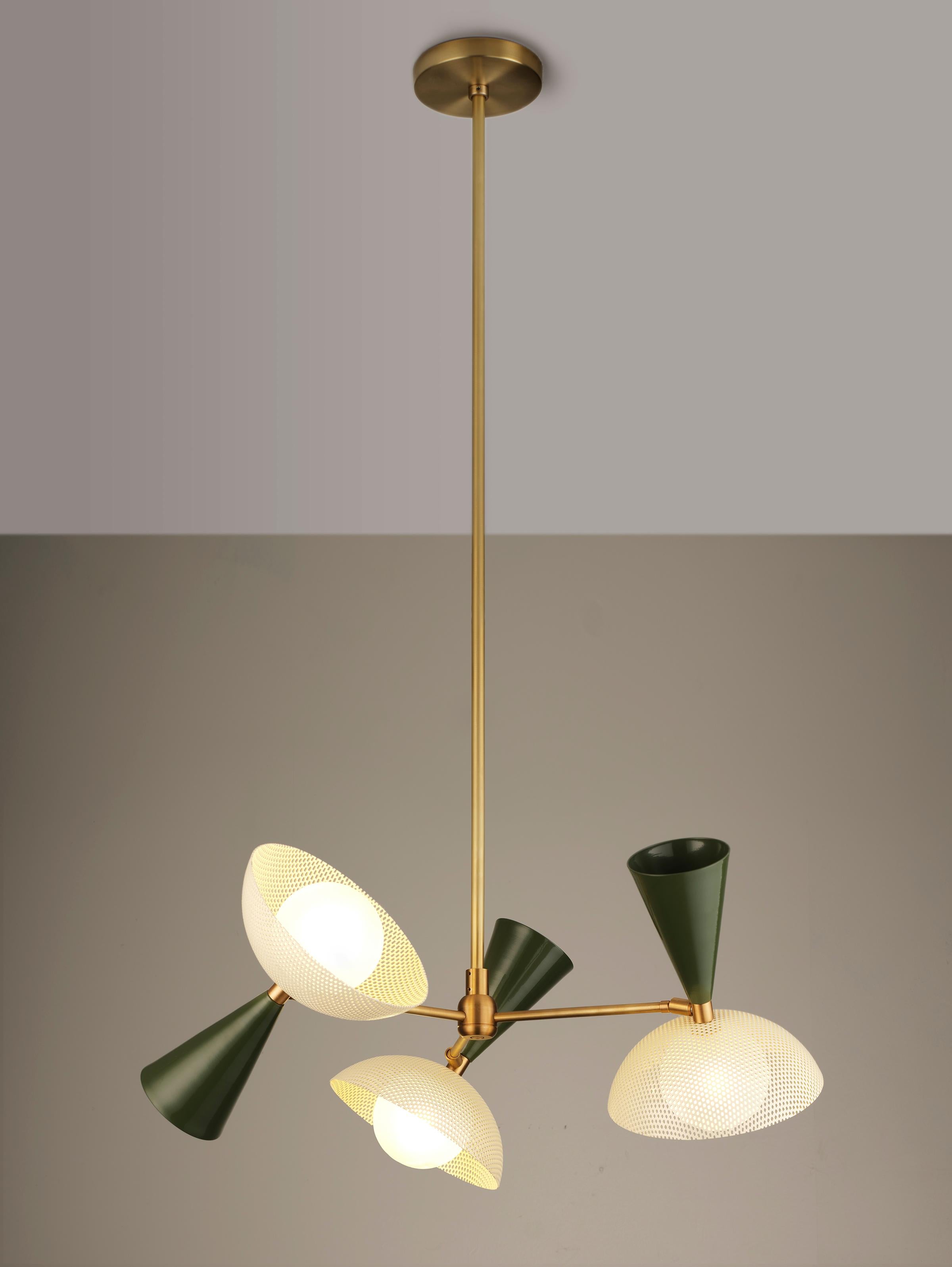 Contemporary Molto 3-Arm Ceiling Pendant in Natural Brass + Enameled Mesh, Blueprint Lighting For Sale