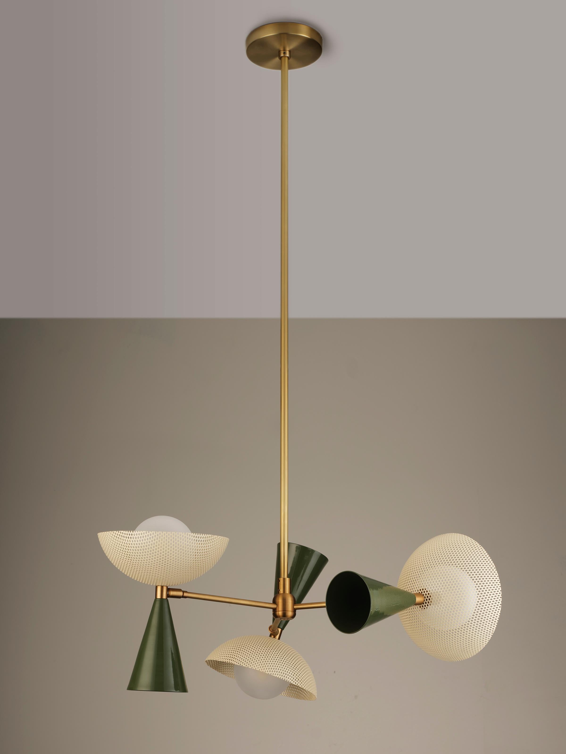 Aluminum Molto 3-Arm Ceiling Pendant in Natural Brass + Enameled Mesh, Blueprint Lighting For Sale