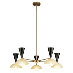 Molto 5-Arm Ceiling Fixture in Brushed Brass + Enameled Mesh, Blueprint Lighting