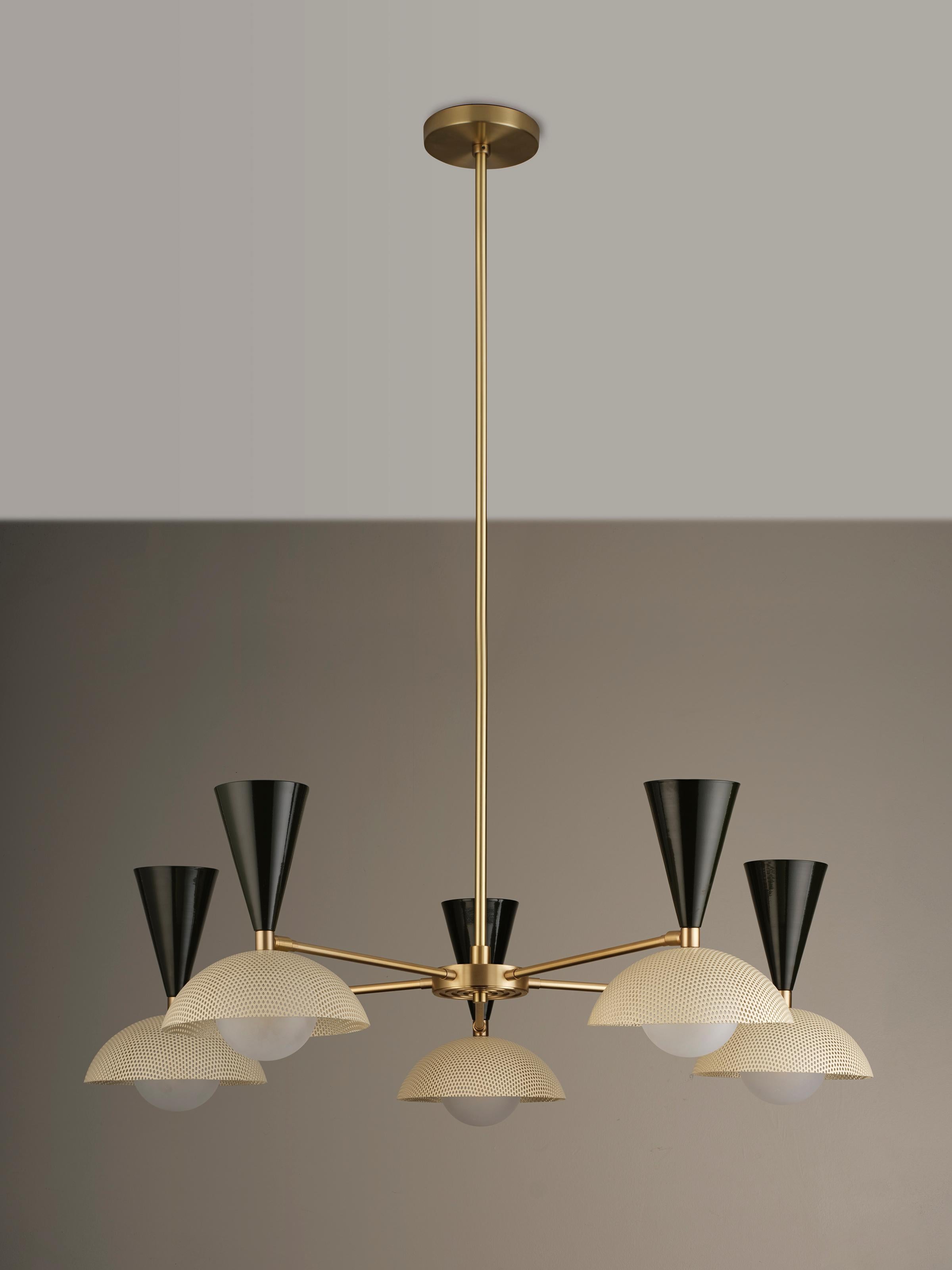 Molto 5-Arm Ceiling Fixture in Brushed Brass + Enameled Mesh, Blueprint Lighting In New Condition For Sale In New York, NY