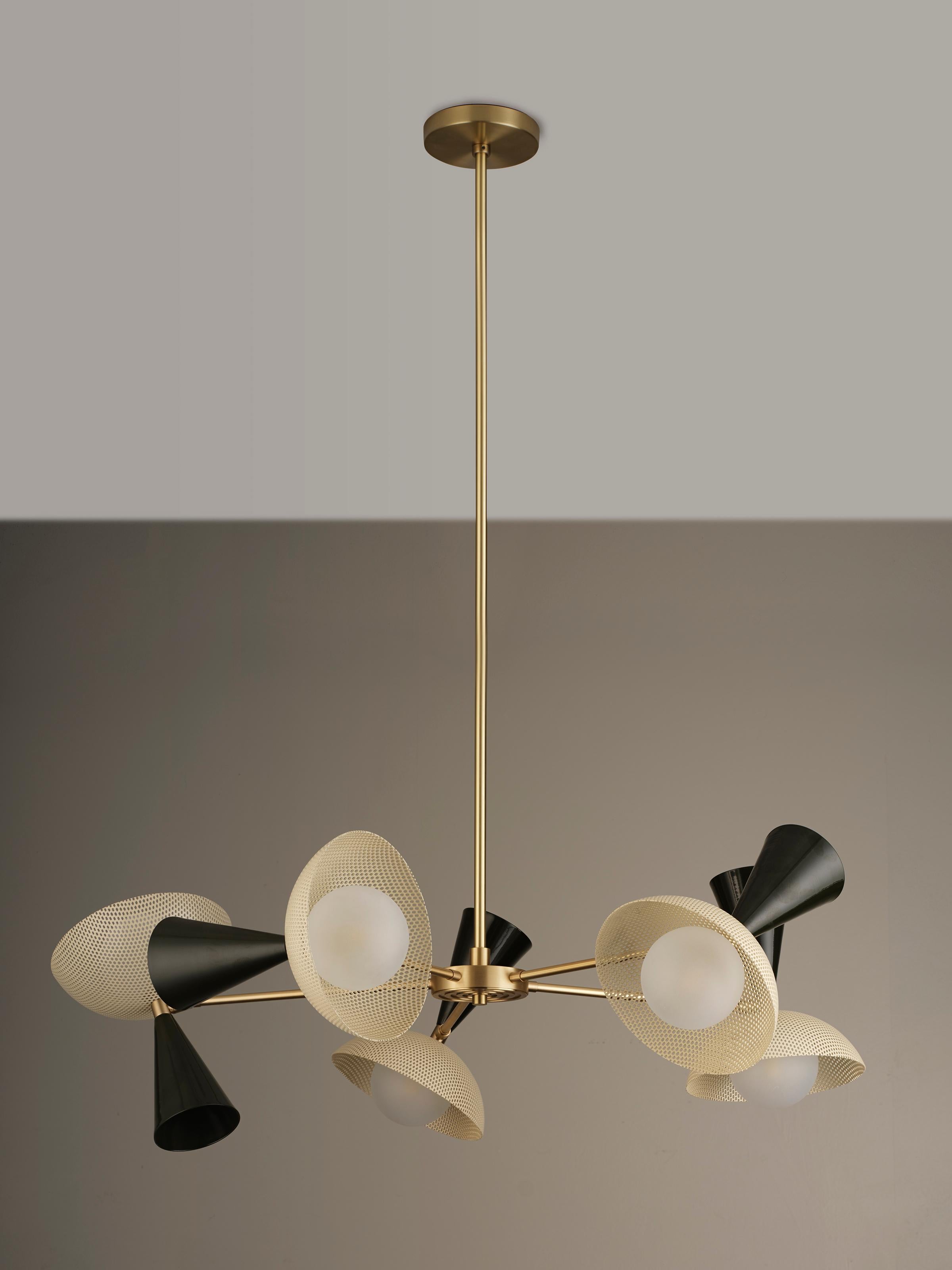 Contemporary Molto 5-Arm Ceiling Fixture in Brushed Brass + Enameled Mesh, Blueprint Lighting For Sale