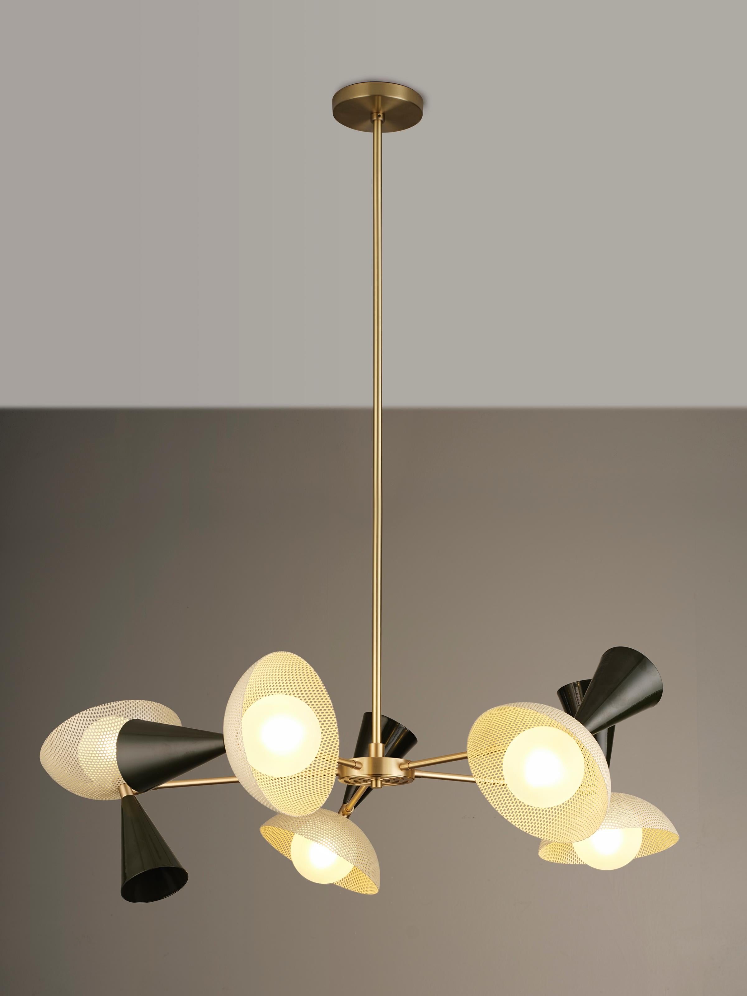 Aluminum Molto 5-Arm Ceiling Fixture in Brushed Brass + Enameled Mesh, Blueprint Lighting For Sale