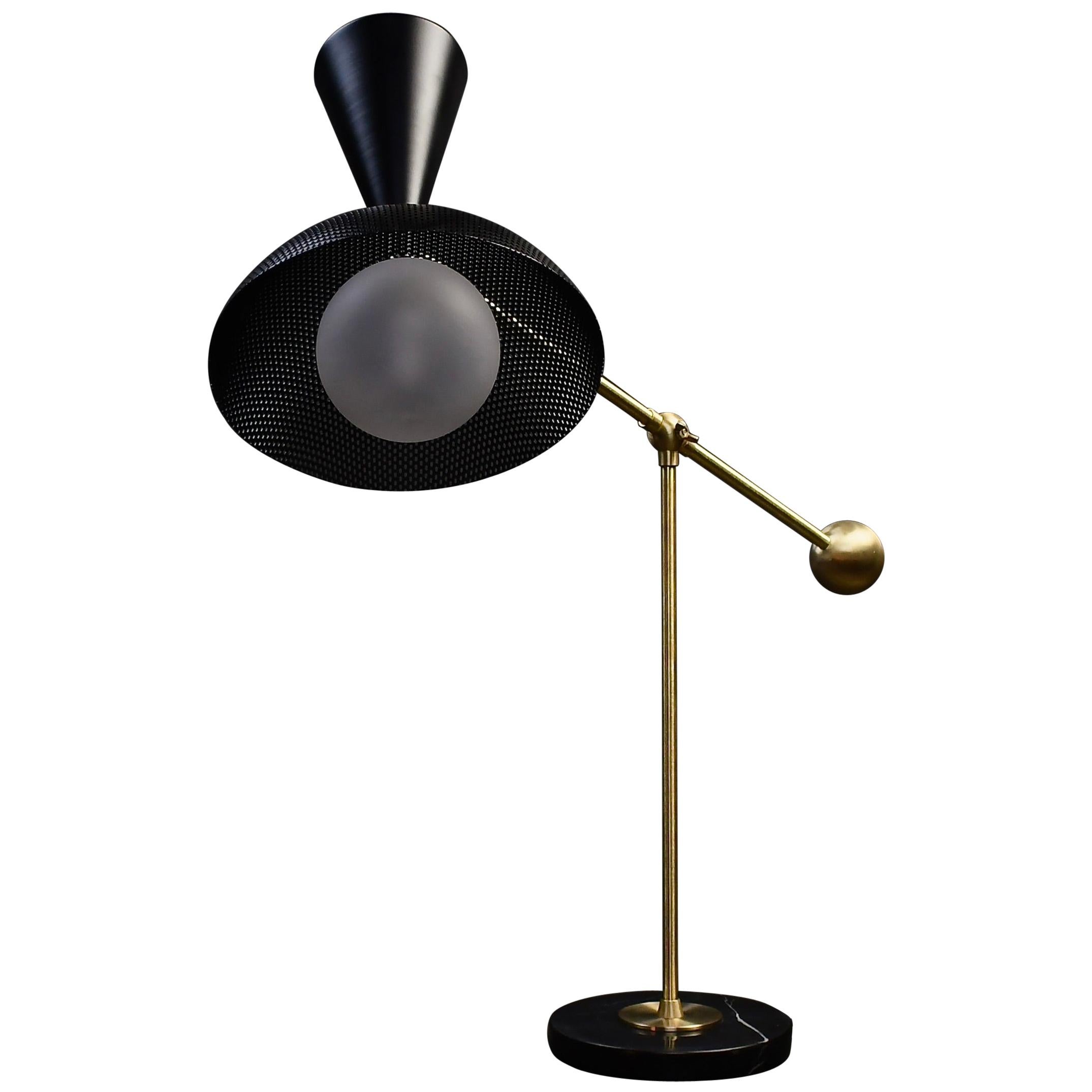 Lampe de bureau ou lampe de lecture Molto en laiton et maille émaillée, avec éclairage à imprimé bleu en vente