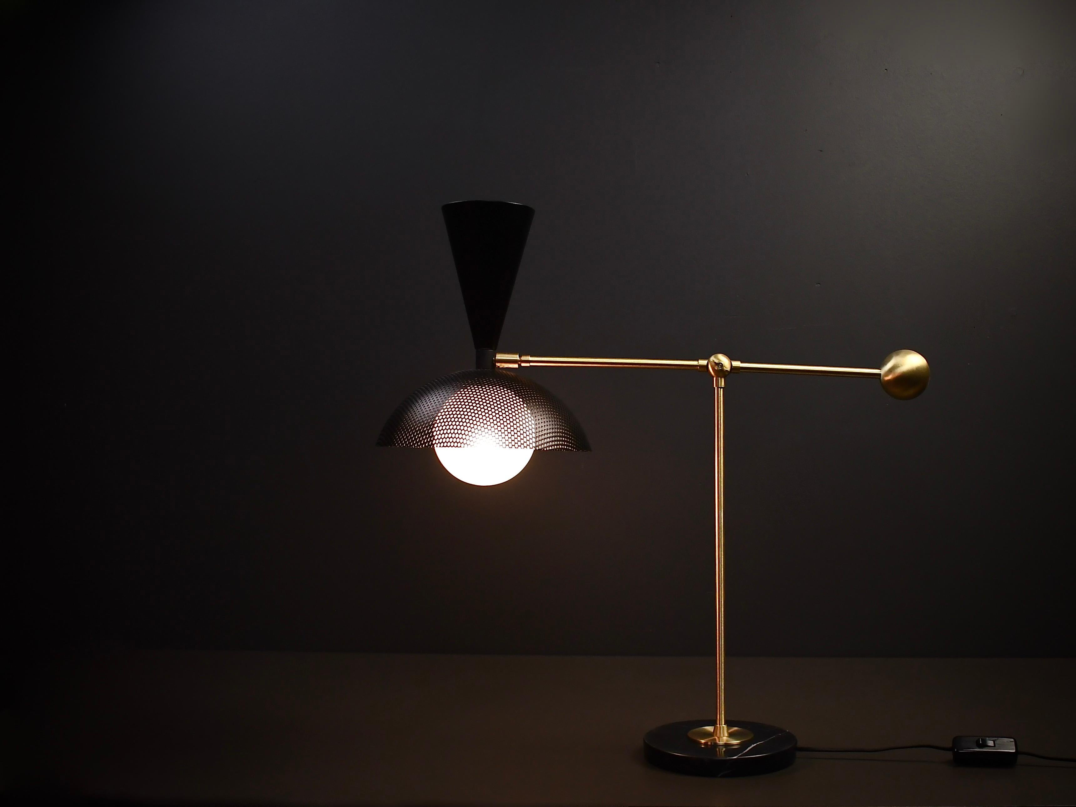 Molto Table Lamp or Reading Lamp in Brass and Enameled Mesh, Blueprint Lighting In New Condition In New York, NY