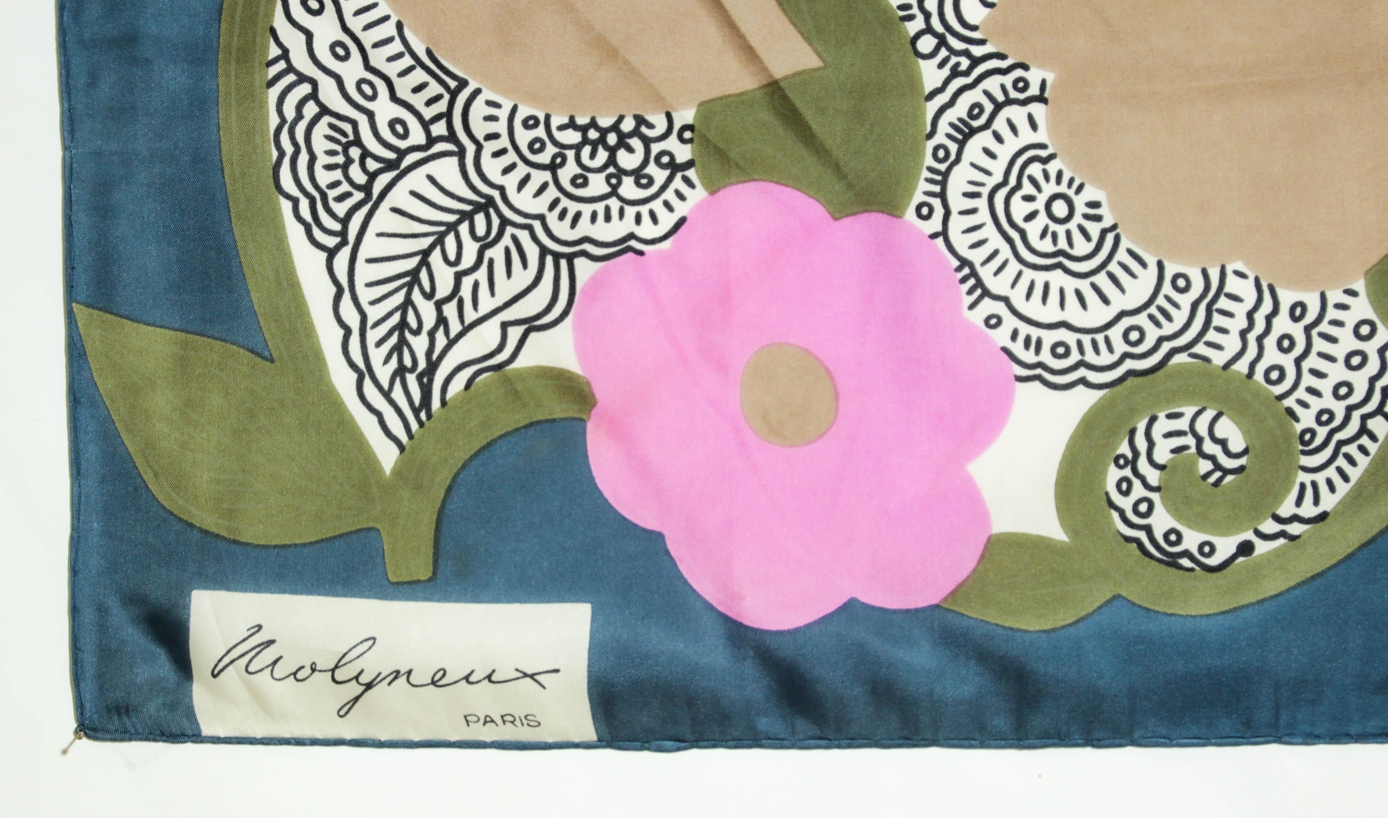 Molyneux Paris Silk Scarf Rolled Edges 1980s In Good Condition For Sale In North Hollywood, CA