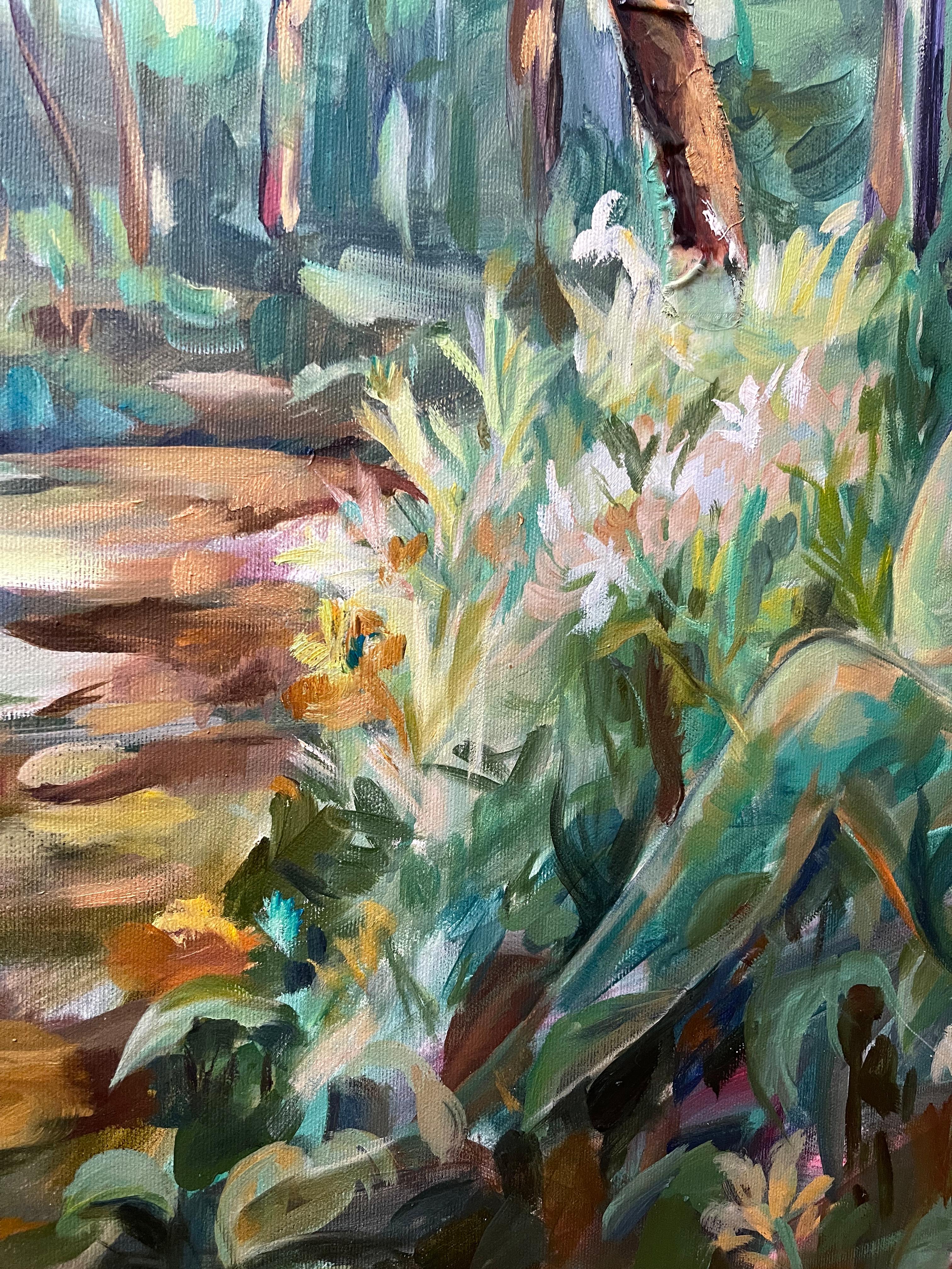 A solas con uno mismo. Bosque abstracto original  pintura - Landscape Painting Gris de Momalyu Liubov