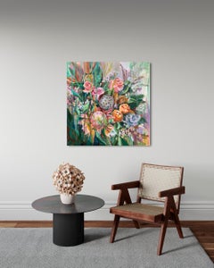 «Celebration in the moment". Joyful Flowers . Original painting 60 x 60 cm