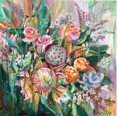 «Celebration in the moment". Joyful Flowers . Original painting 60 x 60 cm