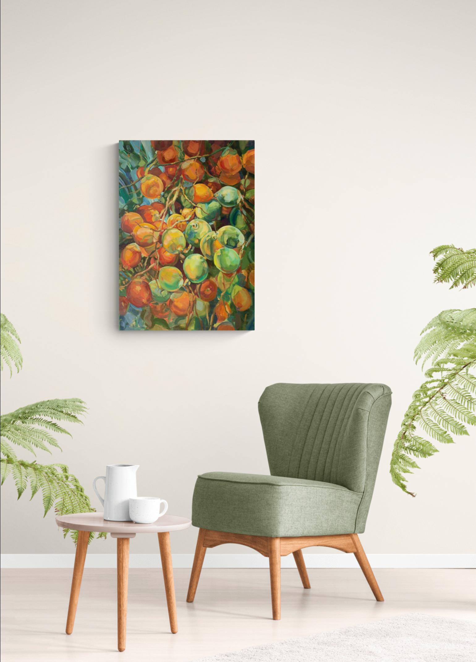 Die Pracht der Kokosnuss . Bunte tropische Nature . Original Ölgemälde auf Leinwand – Painting von Momalyu Liubov