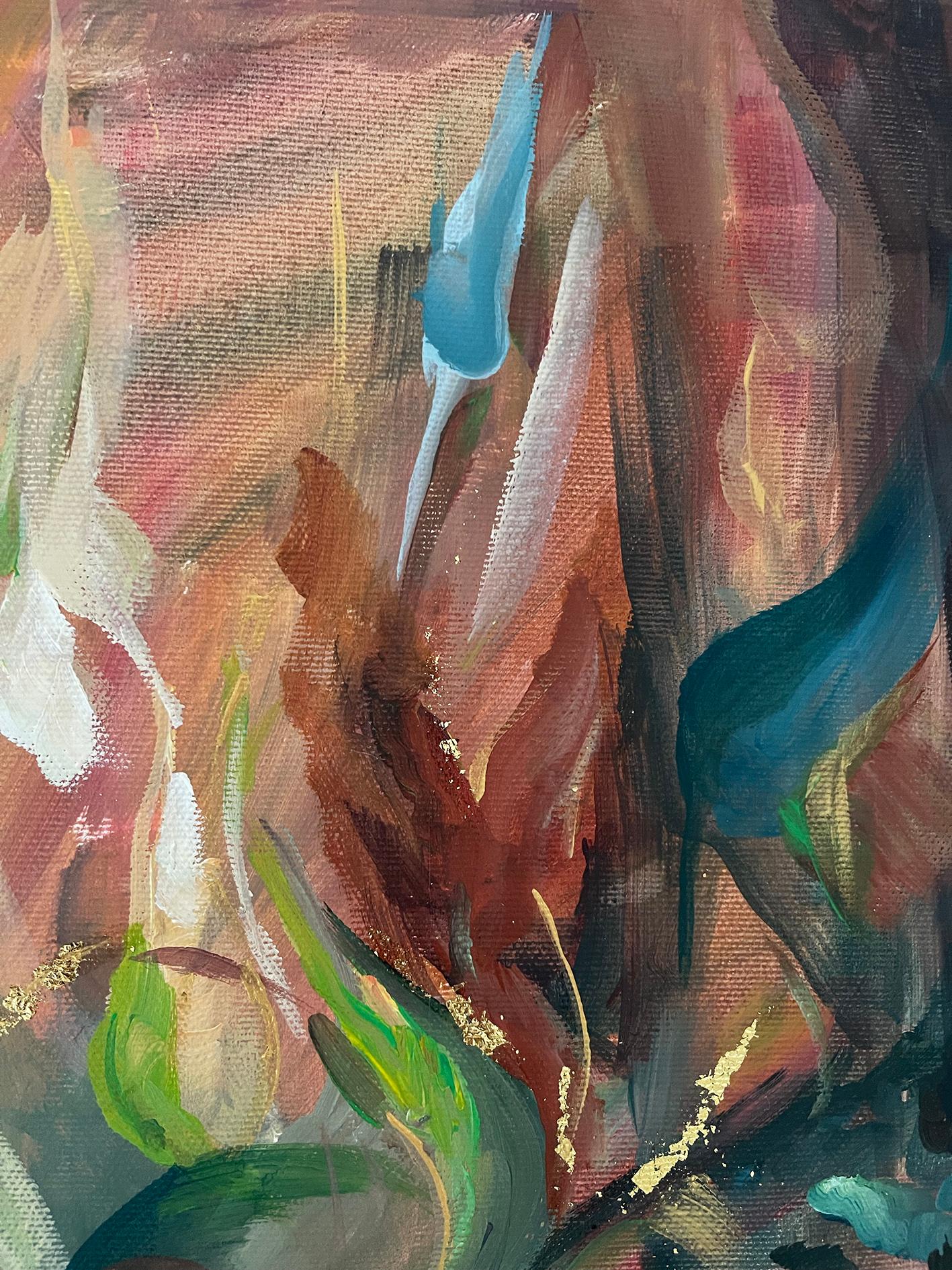 Essence énergétique. Tableau abstrait carré dans un cadre en bois doré - Impressionnisme abstrait Painting par Momalyu Liubov