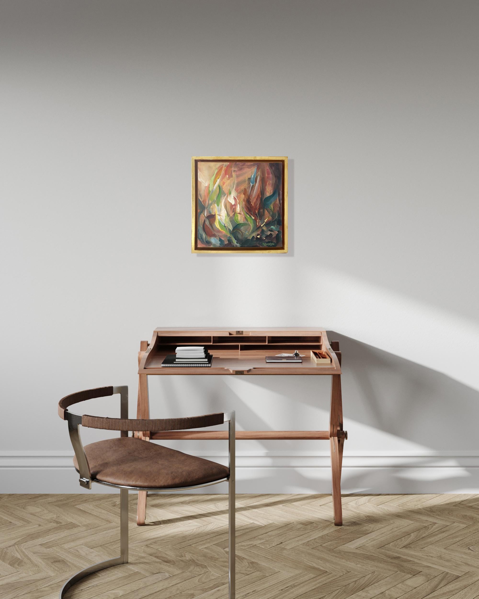 Essence énergétique. Tableau abstrait carré dans un cadre en bois doré en vente 2