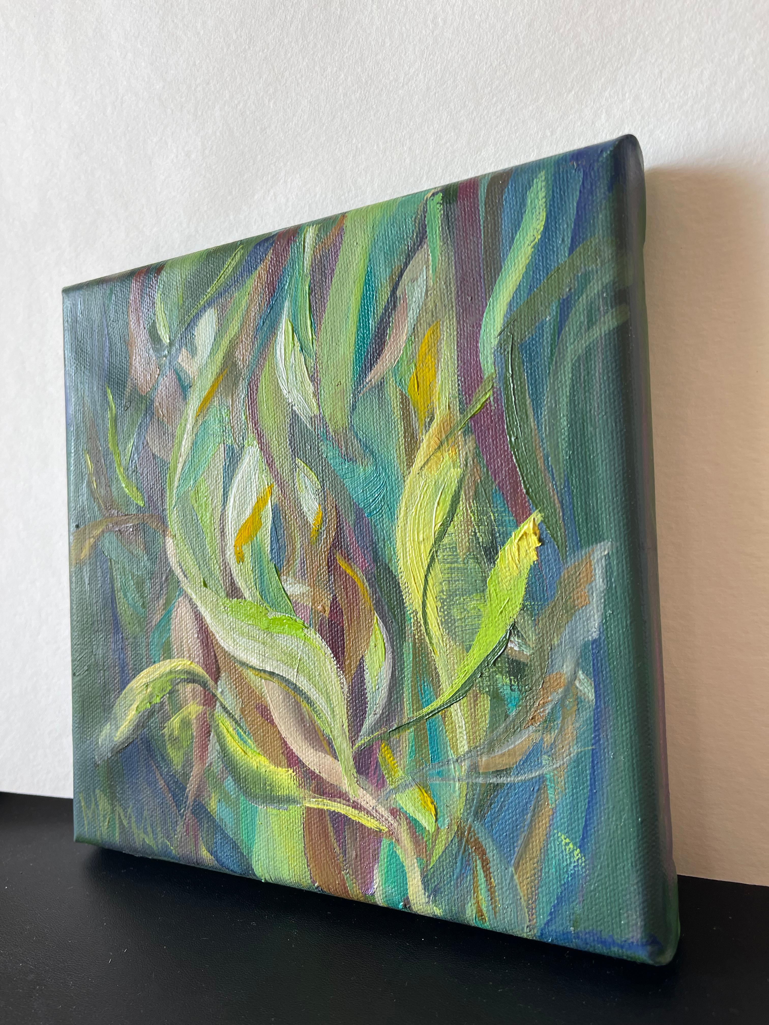 Original Ölgemälde auf Leinwand . grünes Laub 
Das Spiel der Blätter in abstrakten Formen und Überschneidungen, wie die Energie, die in uns zirkuliert
- Original Ölgemälde auf Leinwand - Miniatur 
- 20x20 cm 
- fertig zum Aufhängen
- Ihr Gemälde