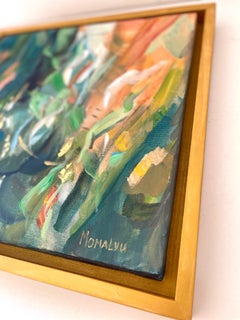 L'énergie dans la Nature. Tableau abstrait carré dans un cadre en bois doré