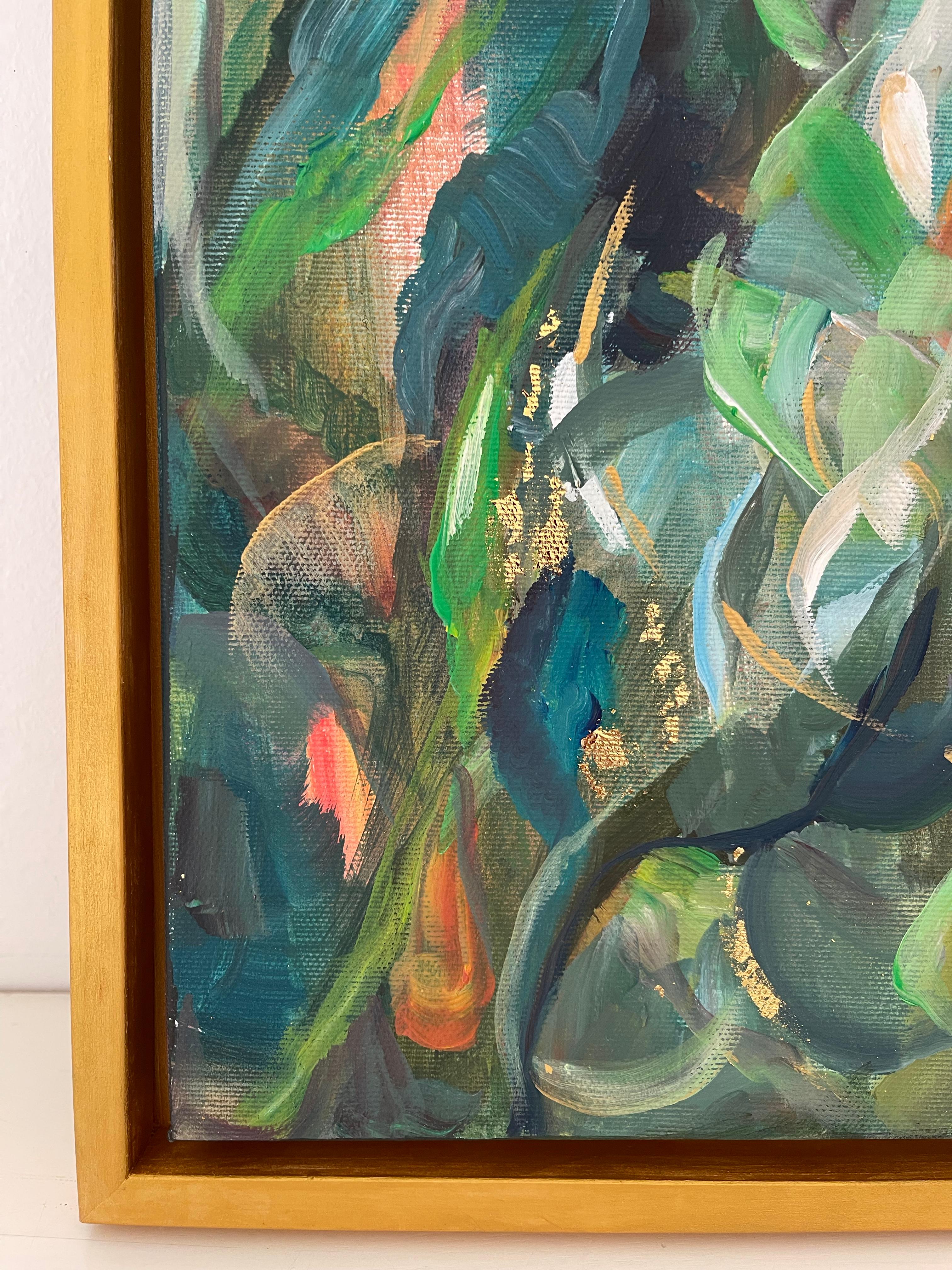 The Energy Within Nature. Abstract square painting in the wood gold frame - Abstract Impressionist Painting by Momalyu Liubov