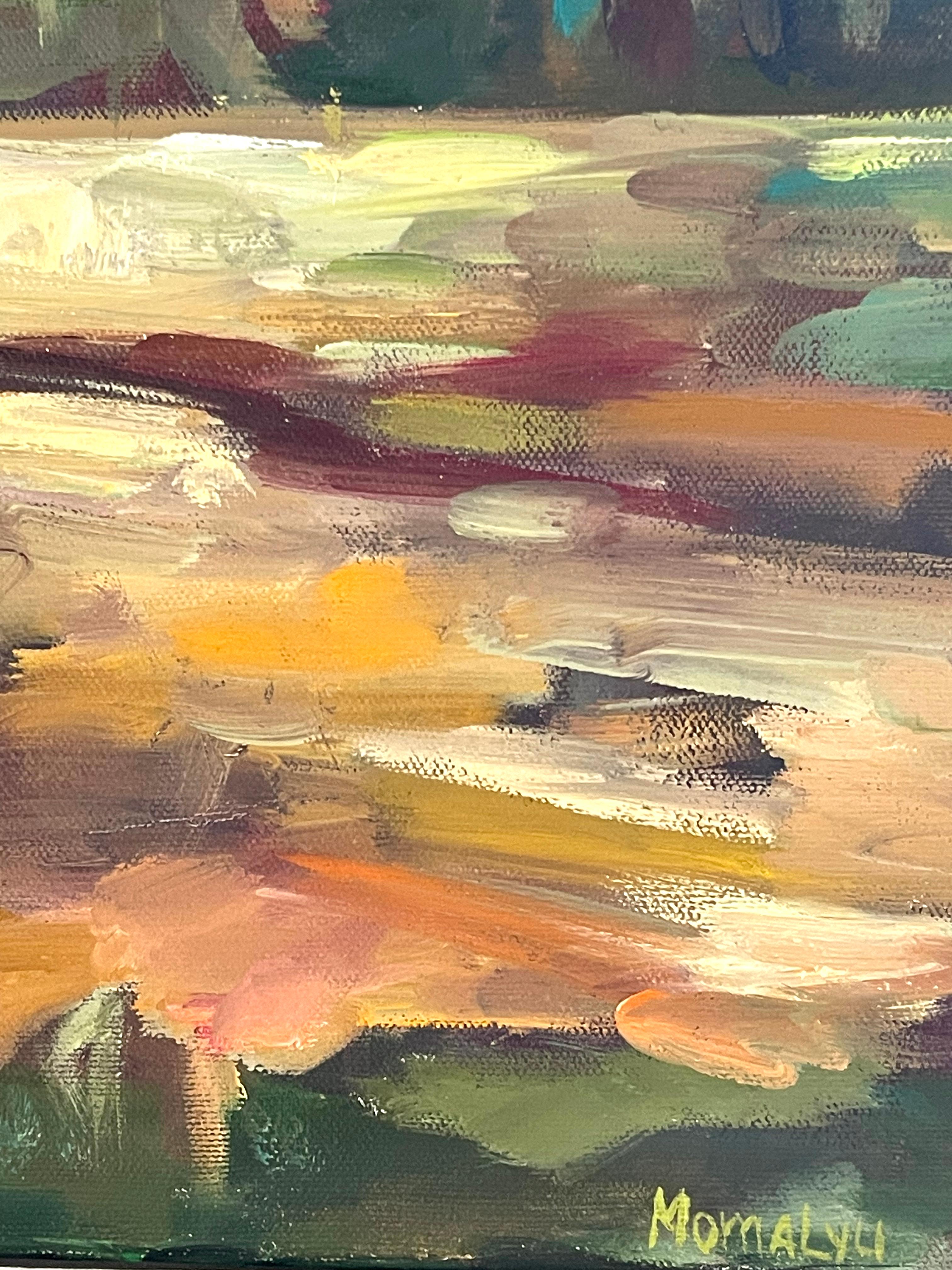 Baden im Wald. Shinrin Yoku. Original-Ölgemälde auf Leinwand. Landschaft im Angebot 4