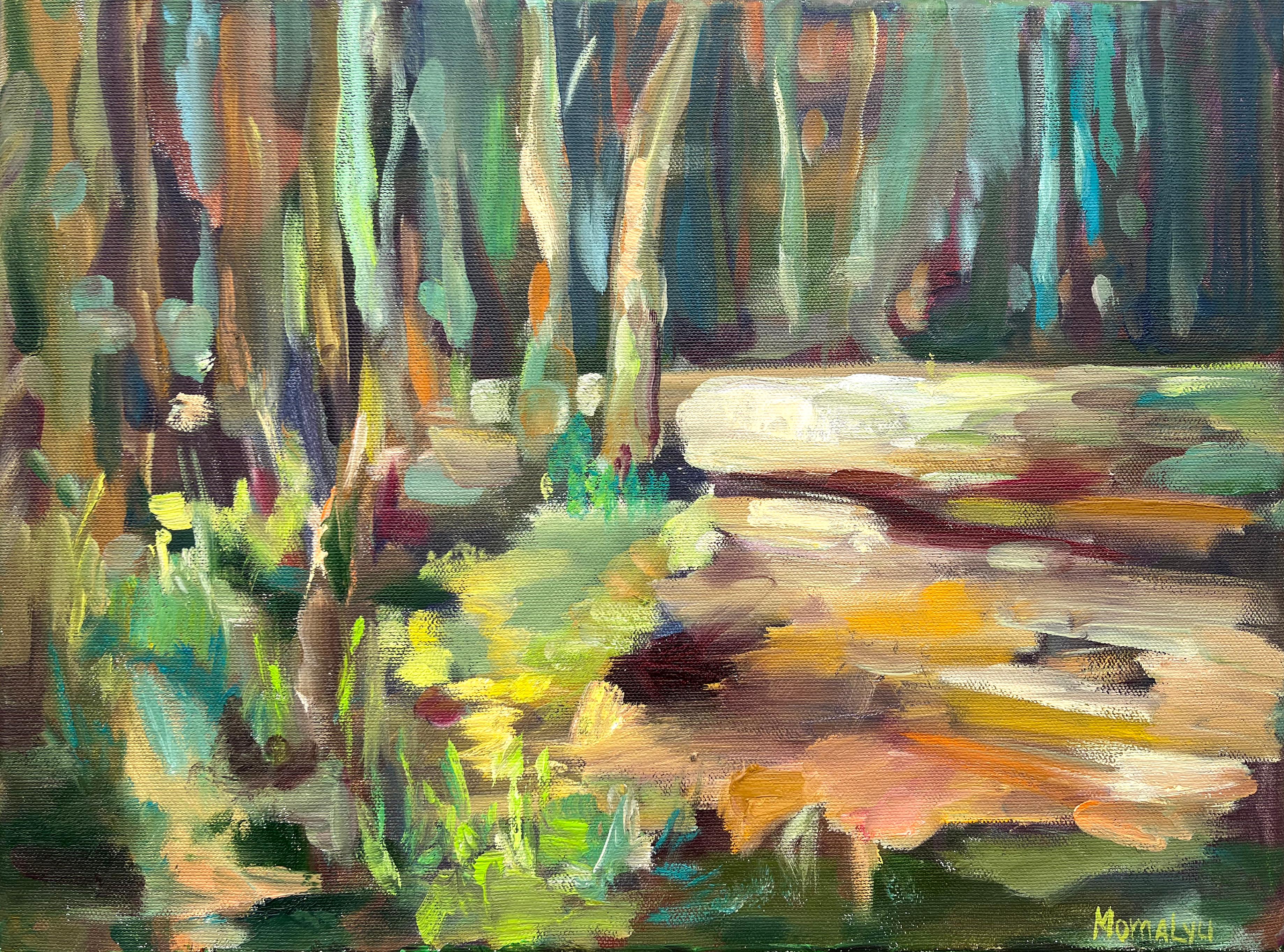 Forest Bathing. Shinrin Yoku. Original oil painting on canvas. Landscape