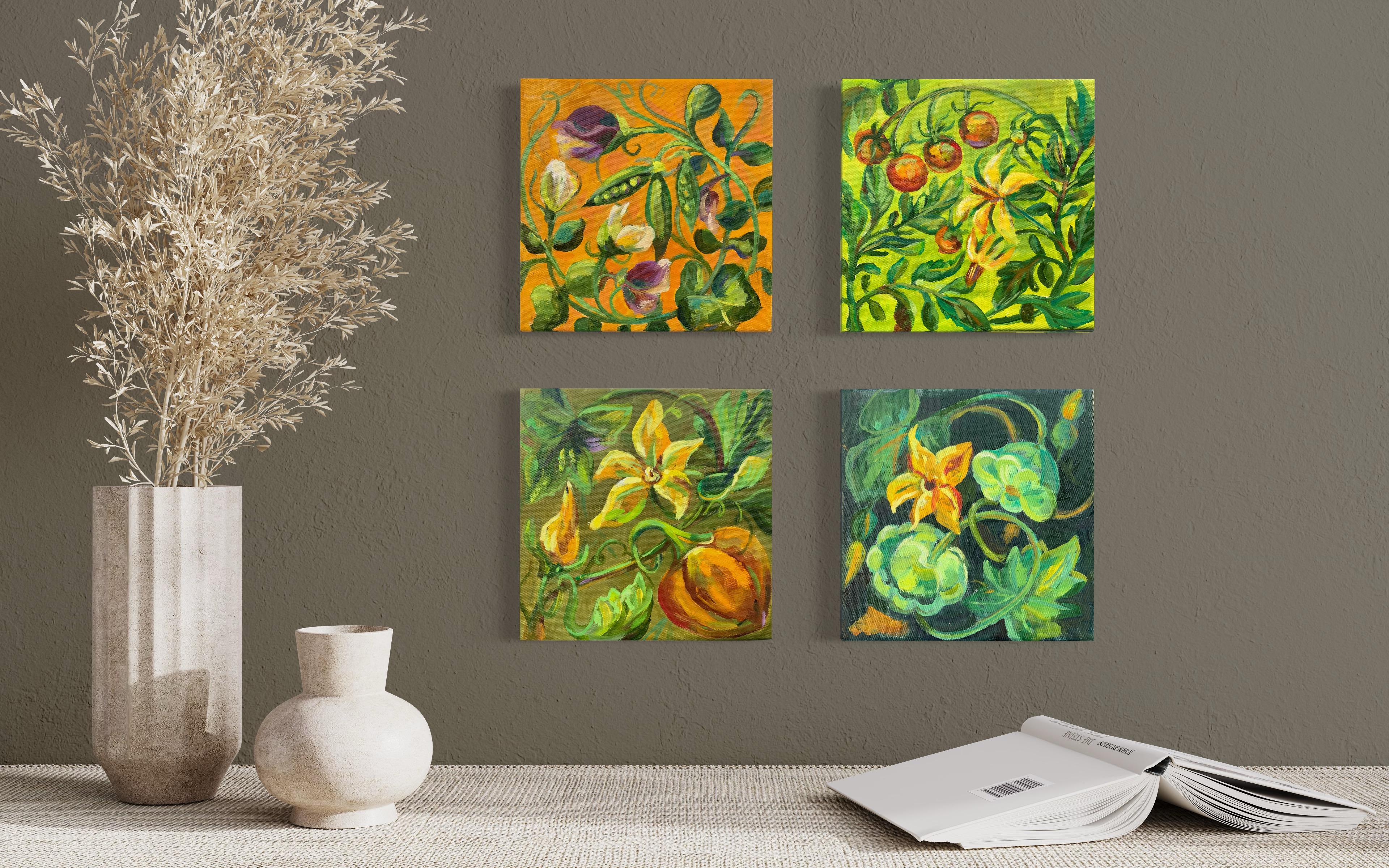 Botanical ornate. A quadriptych of Mini oil paintings by Liubov Momalyu For Sale 3
