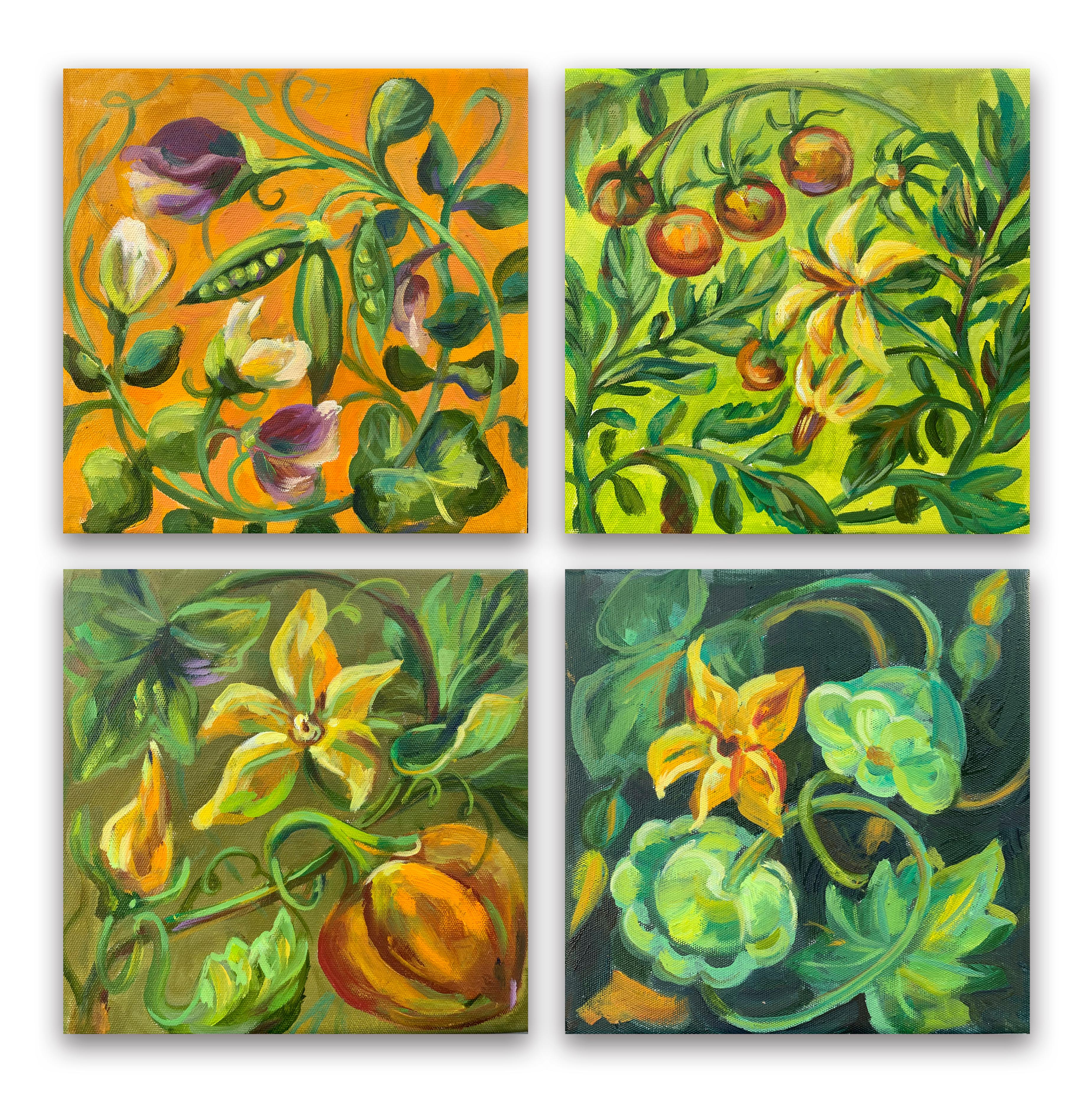 Botanical ornate. A quadriptych of Mini oil paintings 
