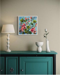 Geraniums Blooming. Floral Oil painting