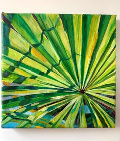 «Green leaf of Palm". Sale. abstract view .Miniature oil painting