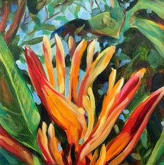 Flor exótica Heliconia. Mini pintura al óleo.