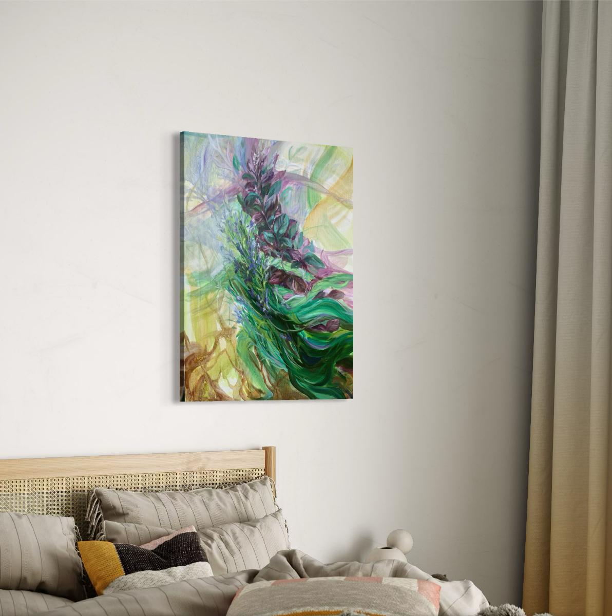 In the aroma  of Basil and Rosemary.  Foliage Original oil painting on canvas - Abstract Impressionist Painting by Momalyu Liubov