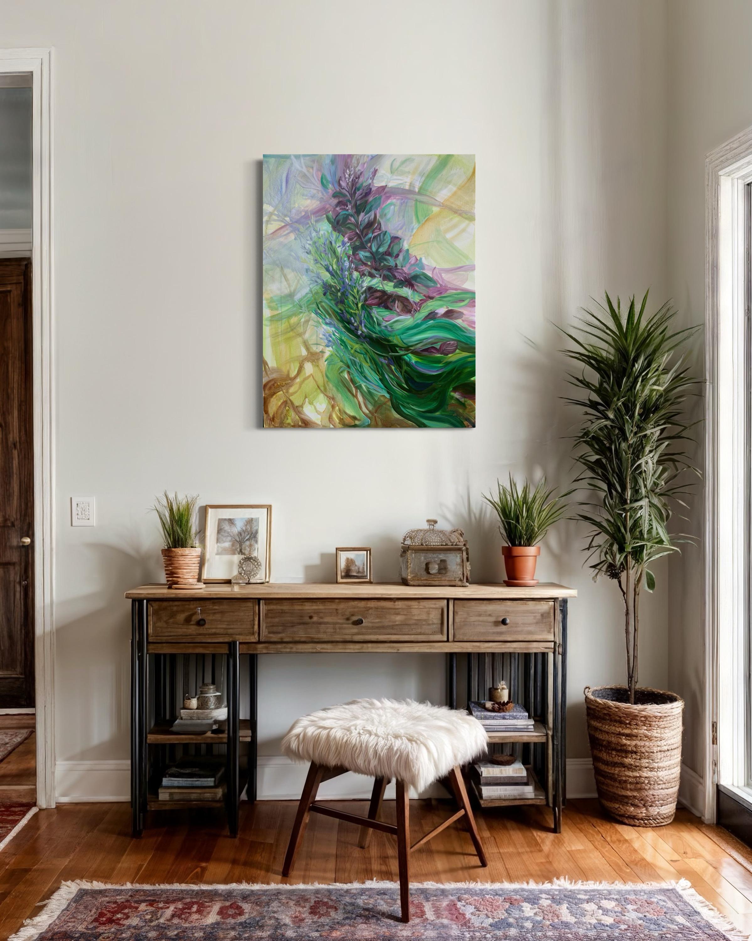This original painting from  collection «Unity with Nature»   in which the theme of herbal spirits helping us to remain in harmony with nature speaks on a symbolic level about the relationship between nature and humanity, about the unity in which